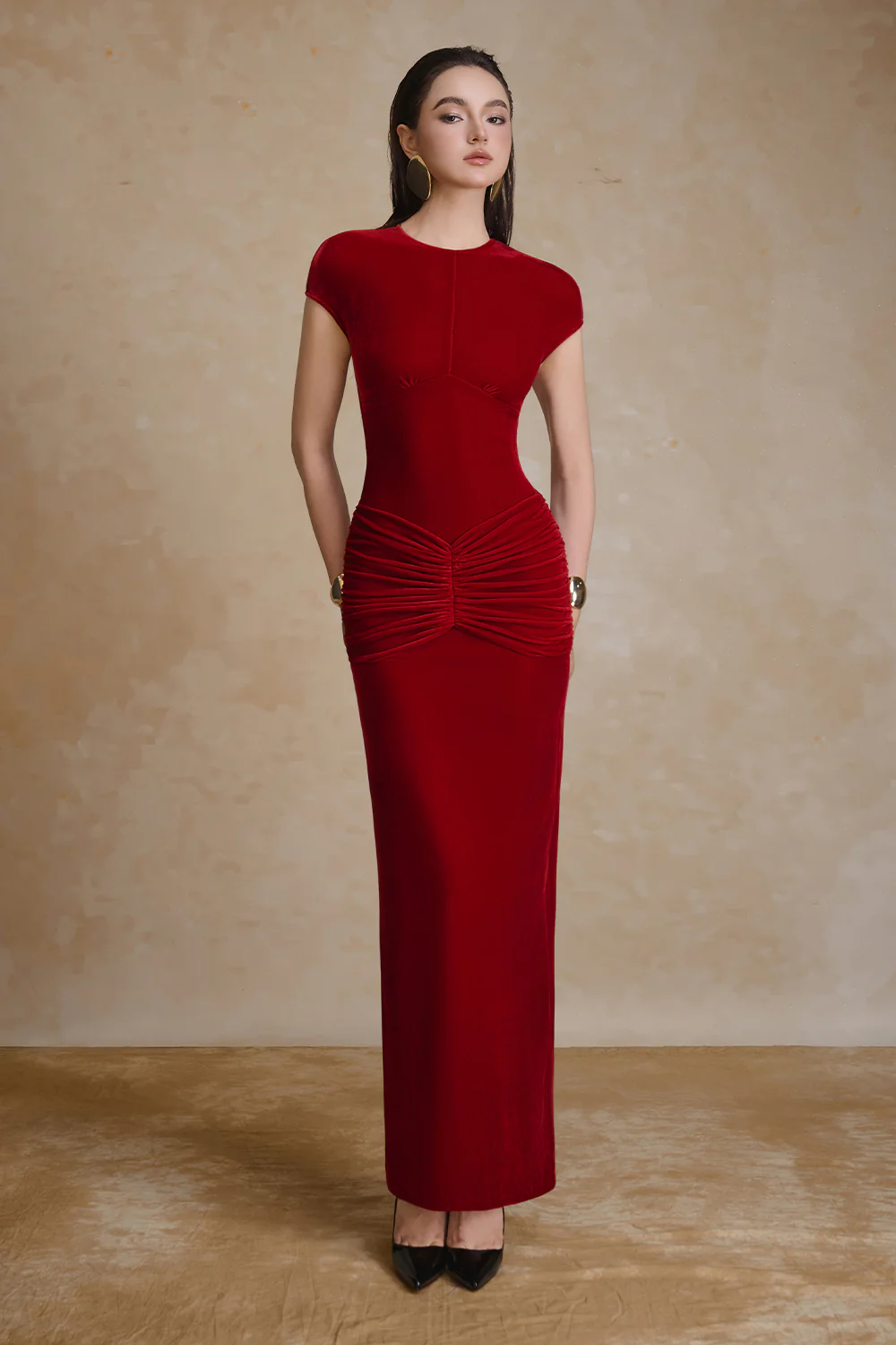 Umber Sheath Gathering Maxi Dress