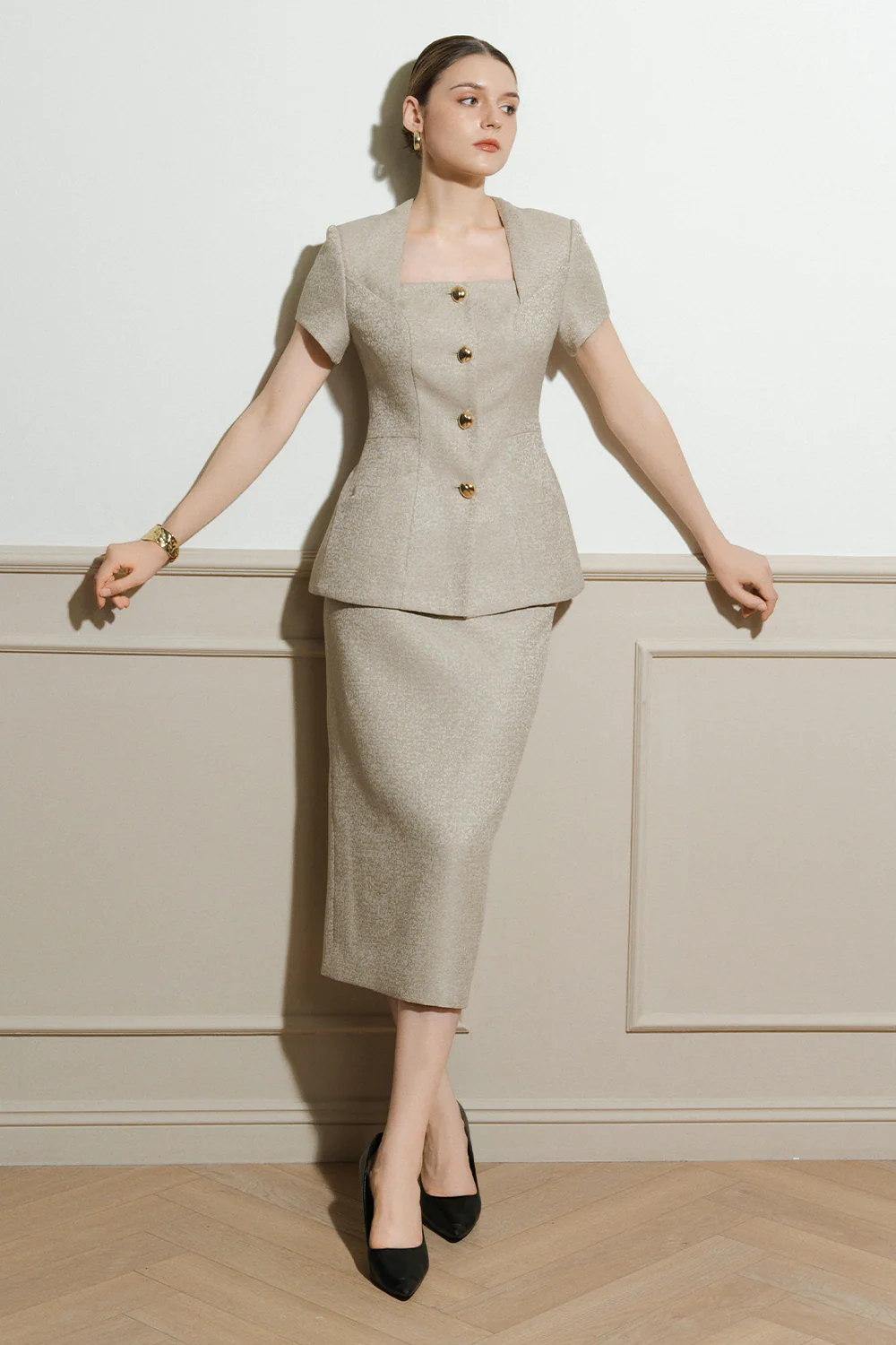 Grace Trapeze Neck Wool Blazer