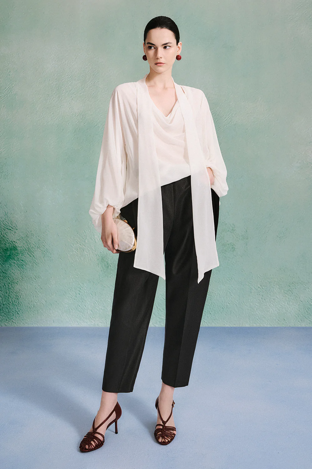 Charlotte Blouson Scarf Neck Chiffon Top