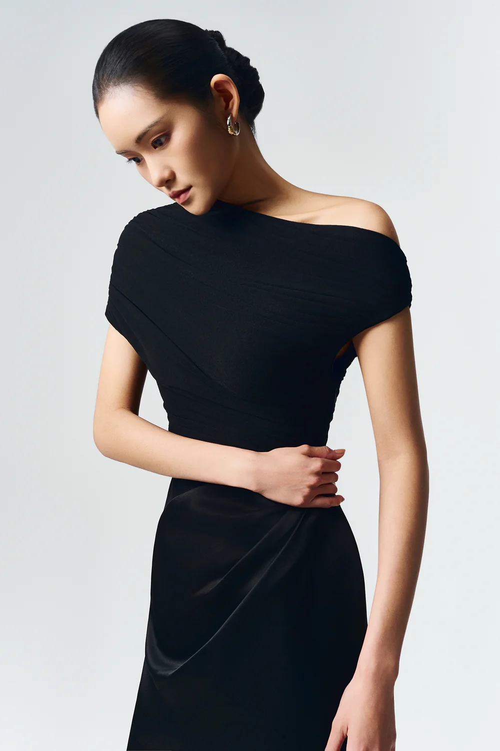 Enya Asymmetric Neck Gathering Maxi Dress