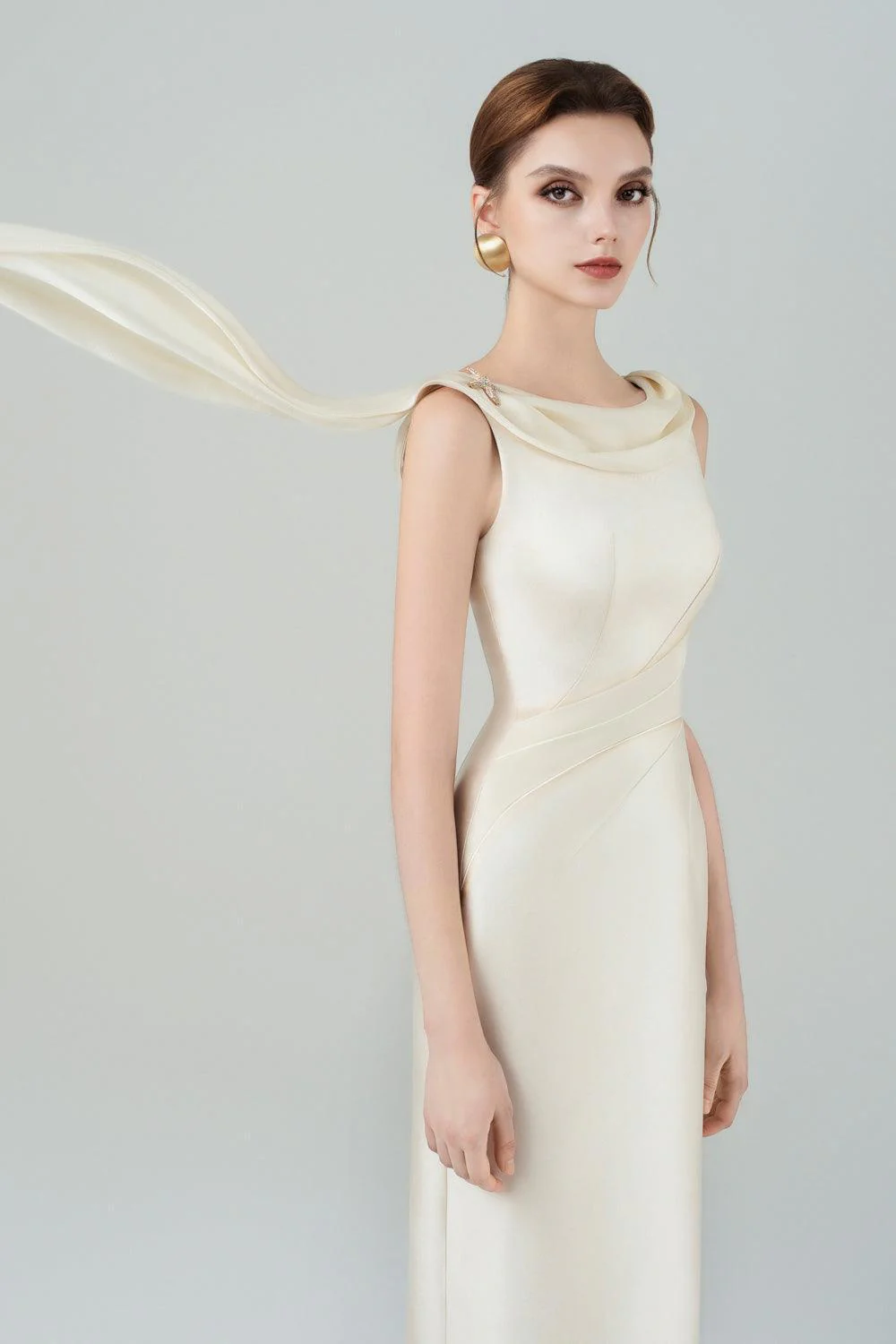 Angelica Pegged Cowl Neck Taffeta Midi Dress