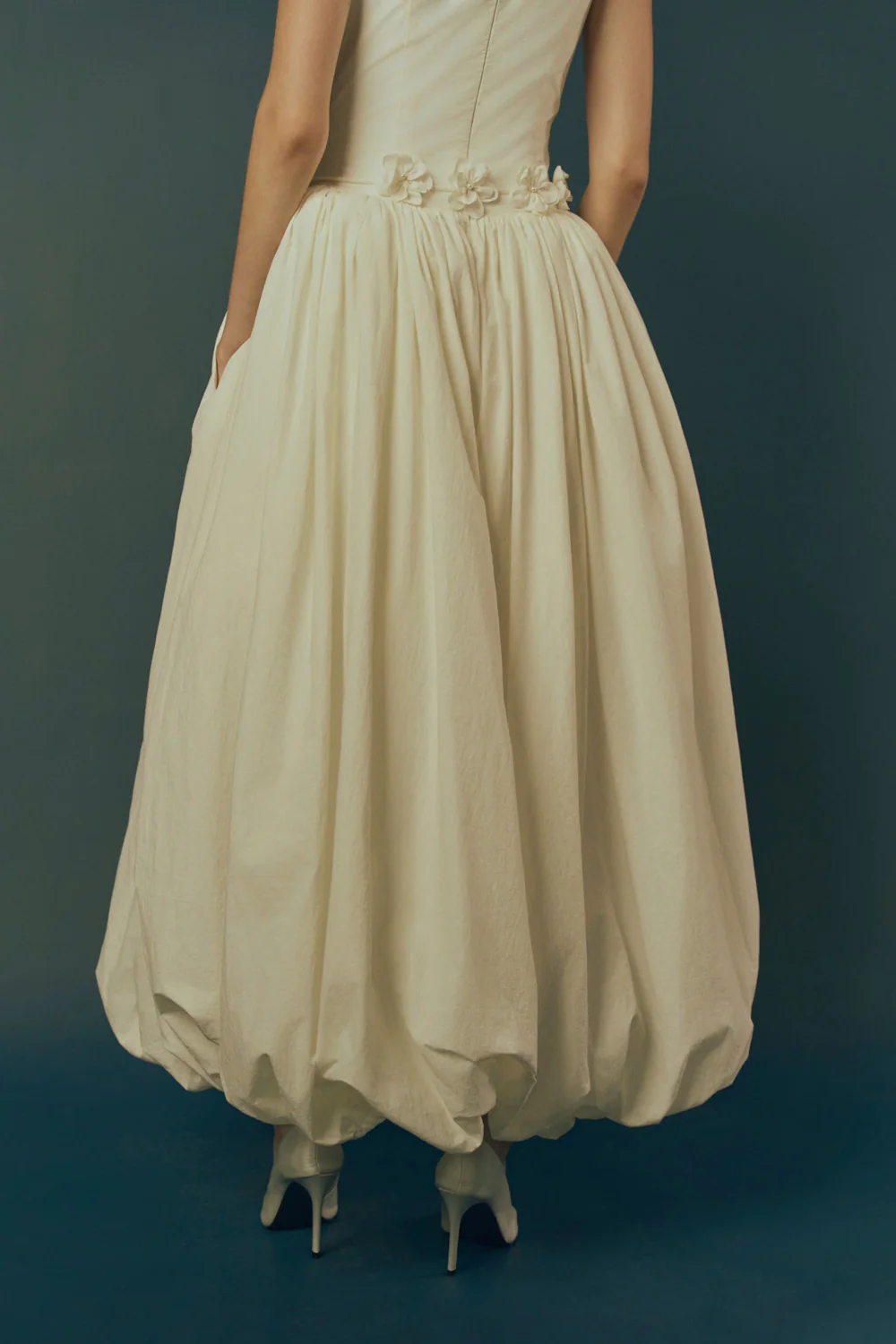 Blooming Bubble Cap Sleeved Cotton Ankle Length Dress