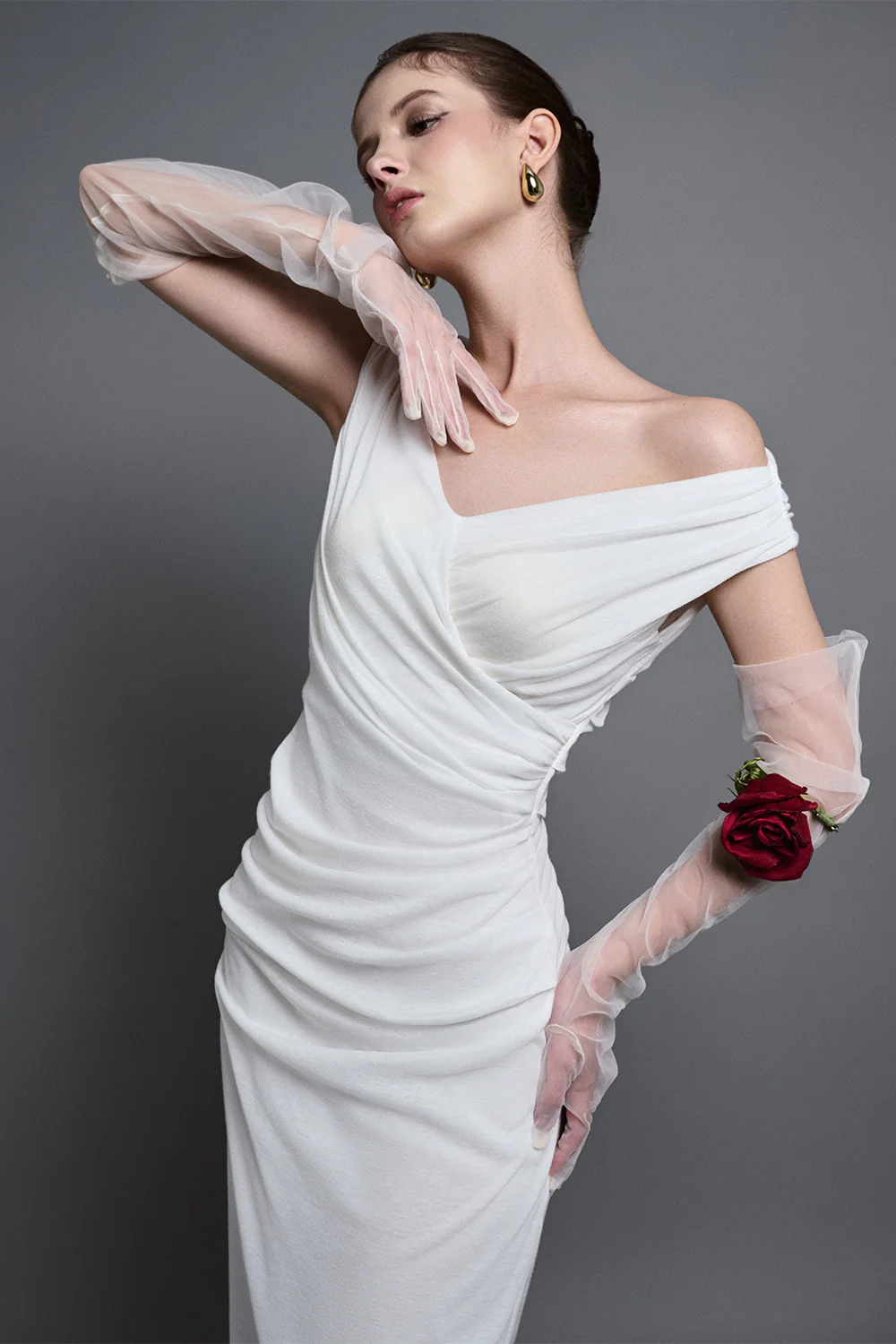 Ames Sheath Draped Cotton Midi Dress