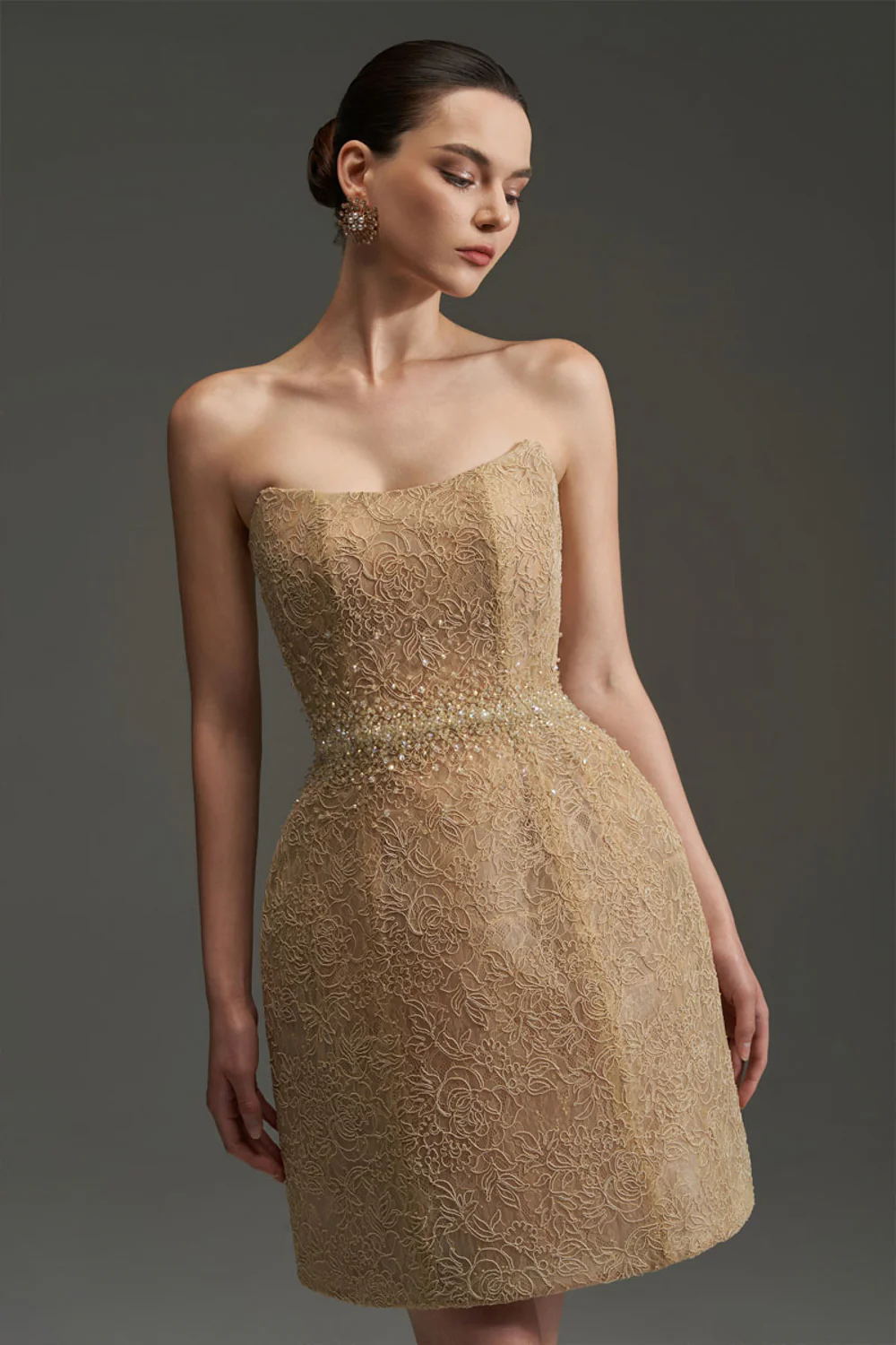 Penelope Straight Across Neck Lace Mini Dress