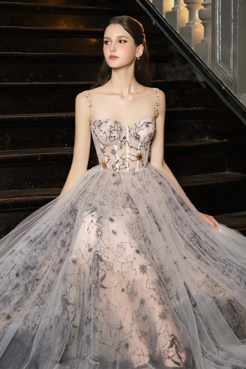 Liano A-line Embroidered Mesh Maxi Dress