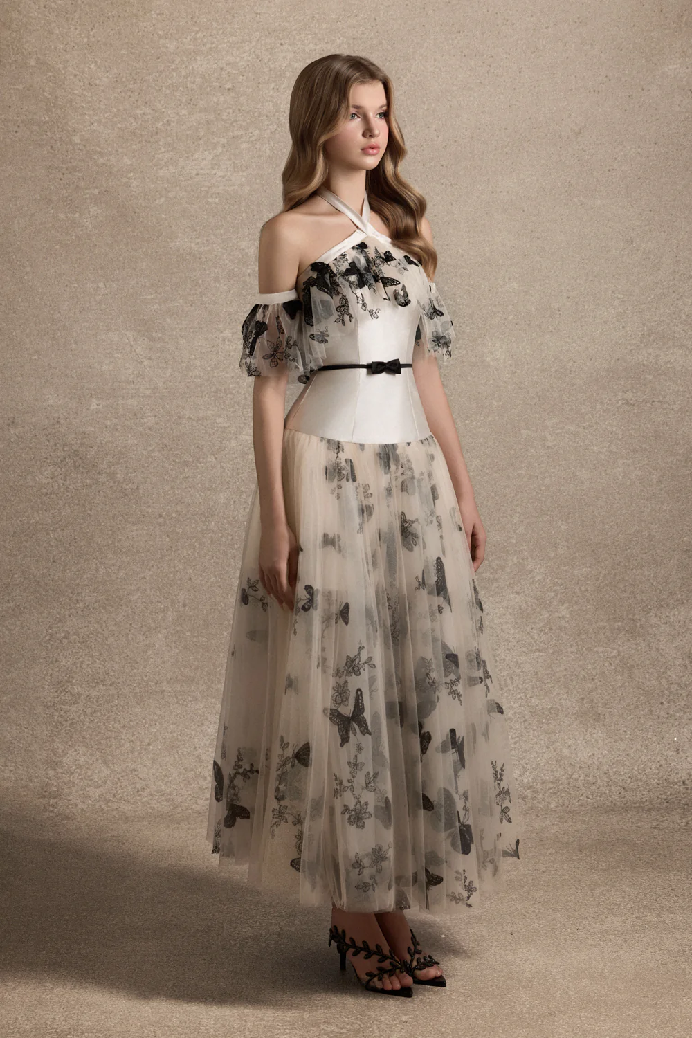 Eliora Crossover Neck Applique Maxi Dress