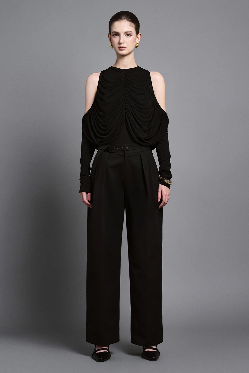 Ira Blouson Cold Shoulder Sleeved Cotton Top