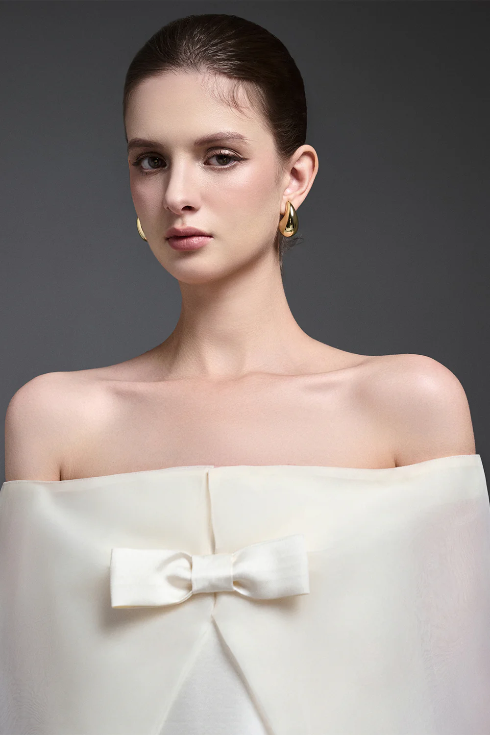 Solenne Straight Cape Sleeved Taffeta Maxi Dress