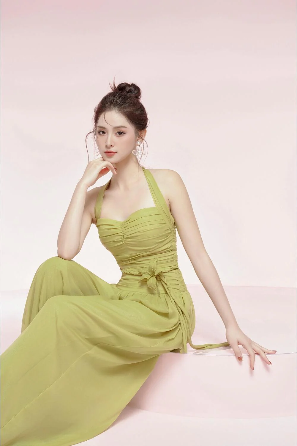 Maisara Halter Straight Silk Chiffon Floor Length Jumpsuit