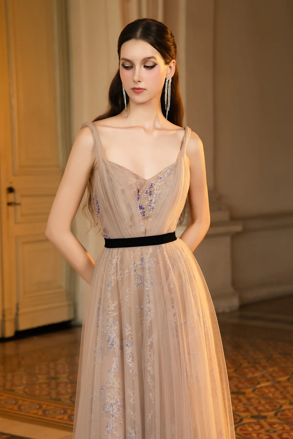 Josiah A-line Sweetheart Neck Mesh Maxi Dress