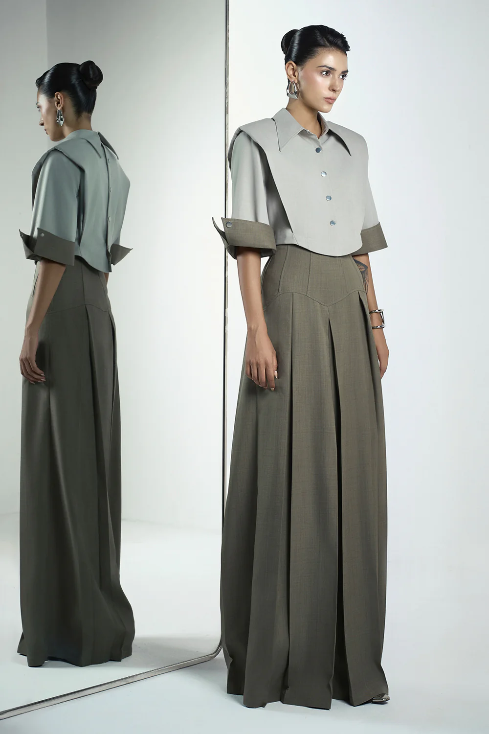 Van A-line Draped Crinkle Crepe Floor Length Pants