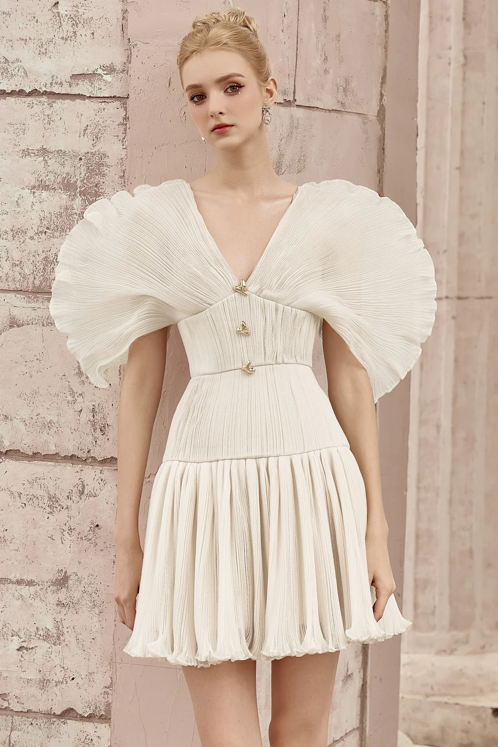 Aurora Drop Waist V-Neck Chiffon Mini Dress