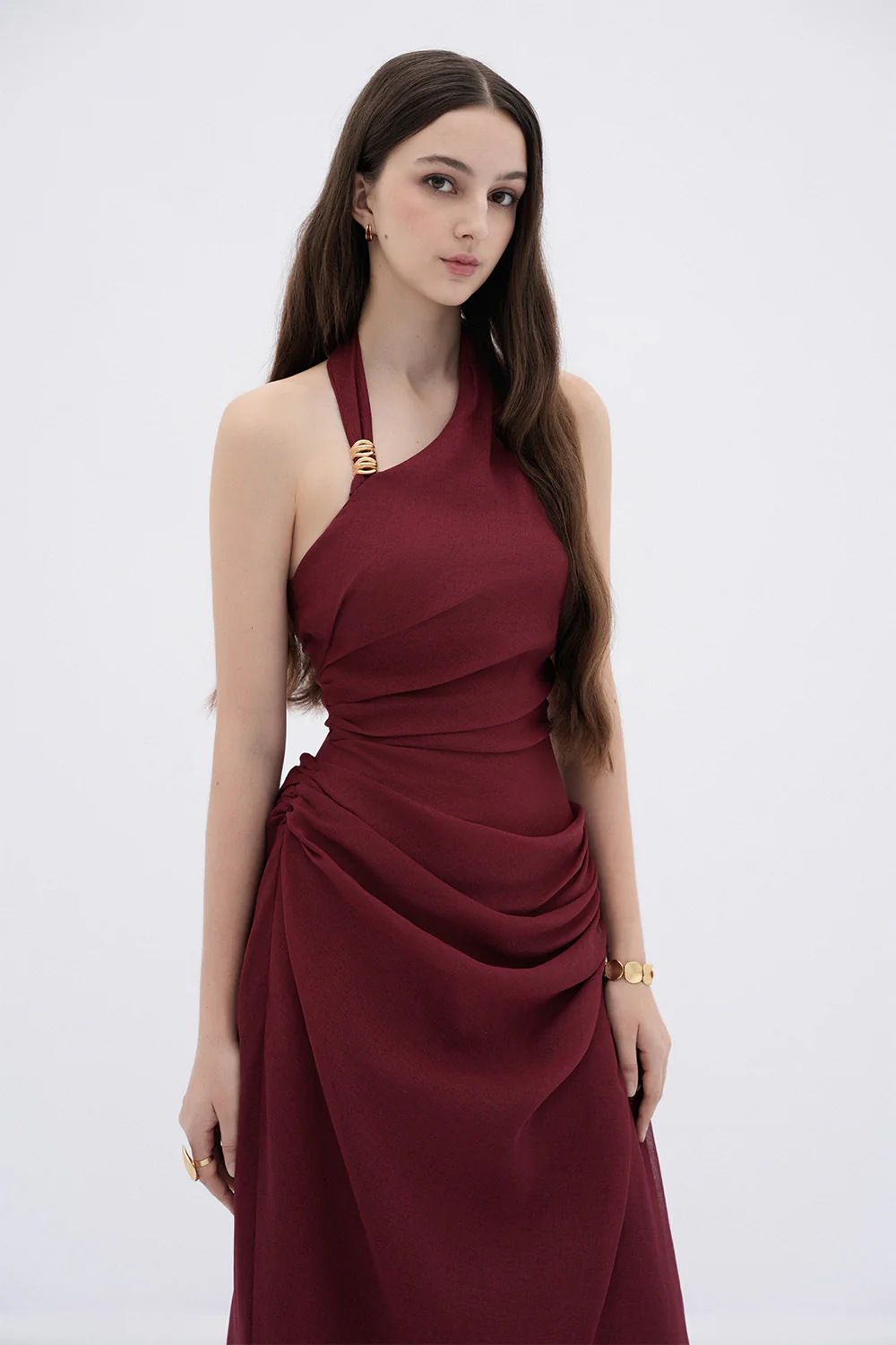 Elowen A-line Halter Neck Linen Midi Dress