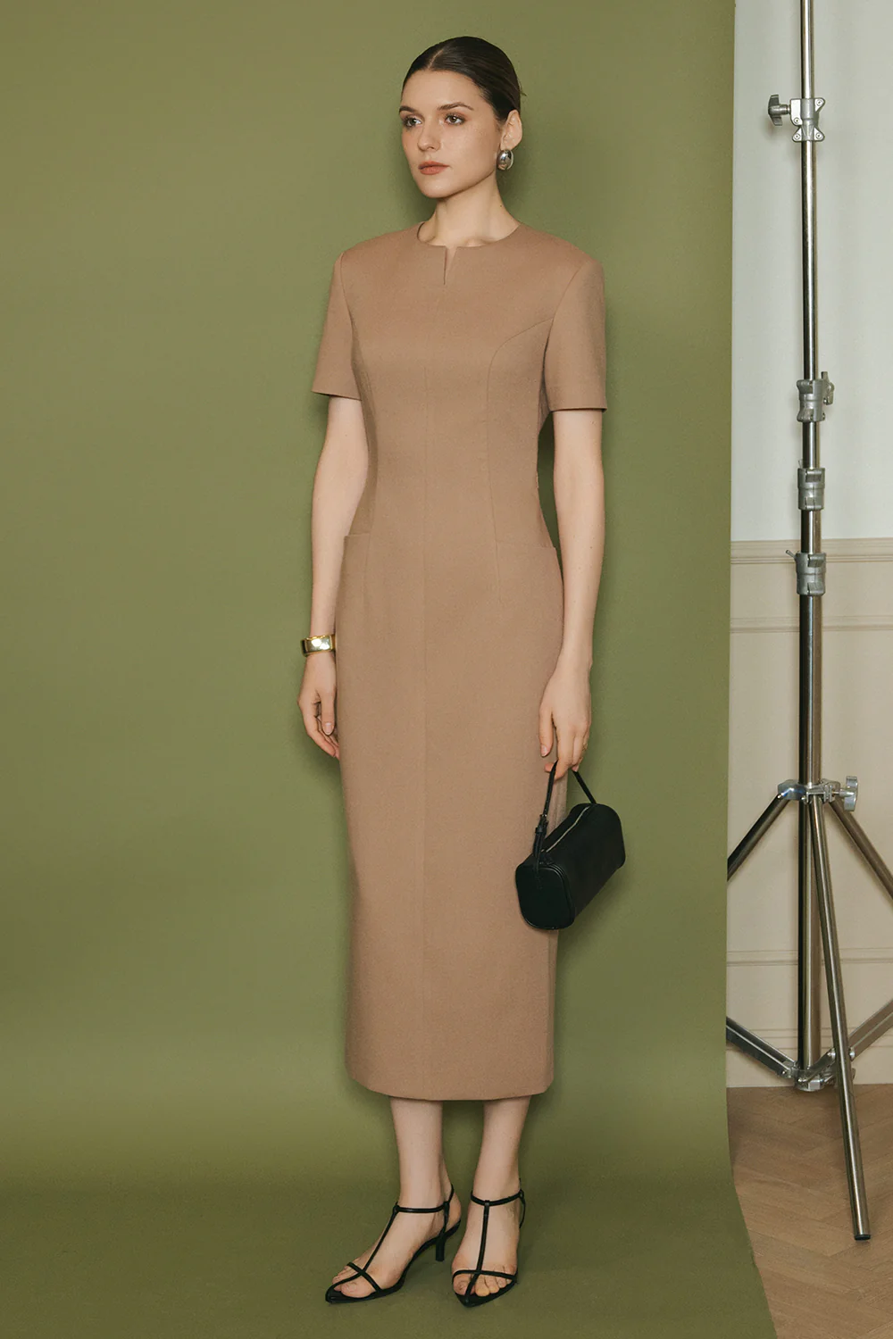 Isabella Notch Neck Wool Midi Dress