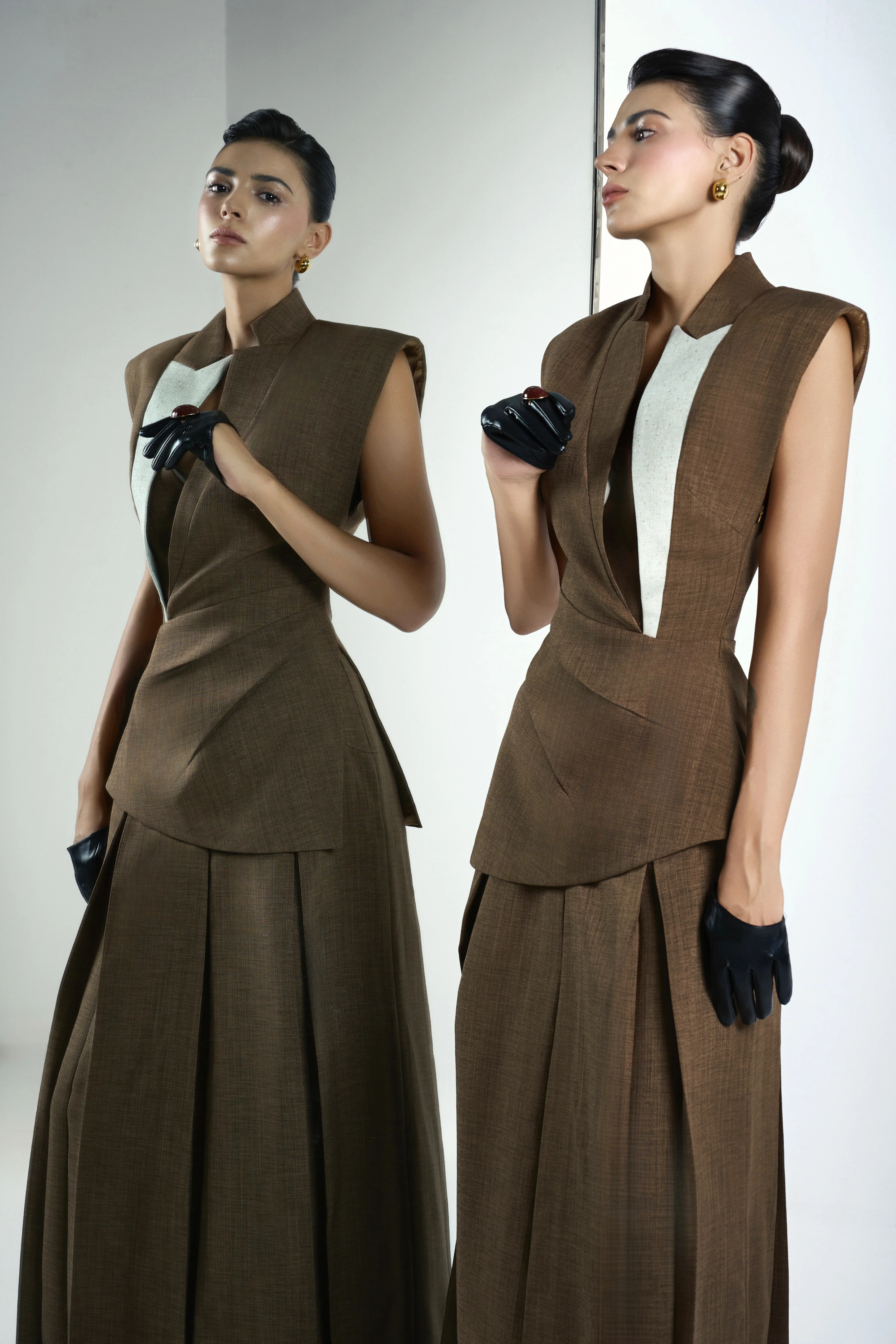 Van Sheath Peak Lapel Crinkle Crepe Top