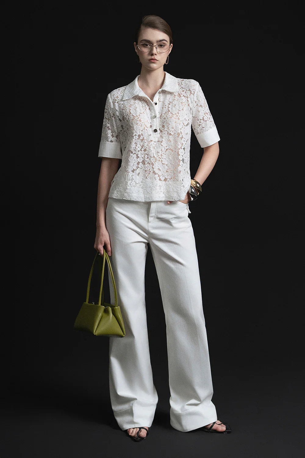 Marie Straight Collared Neck Cotton Lace Shirt