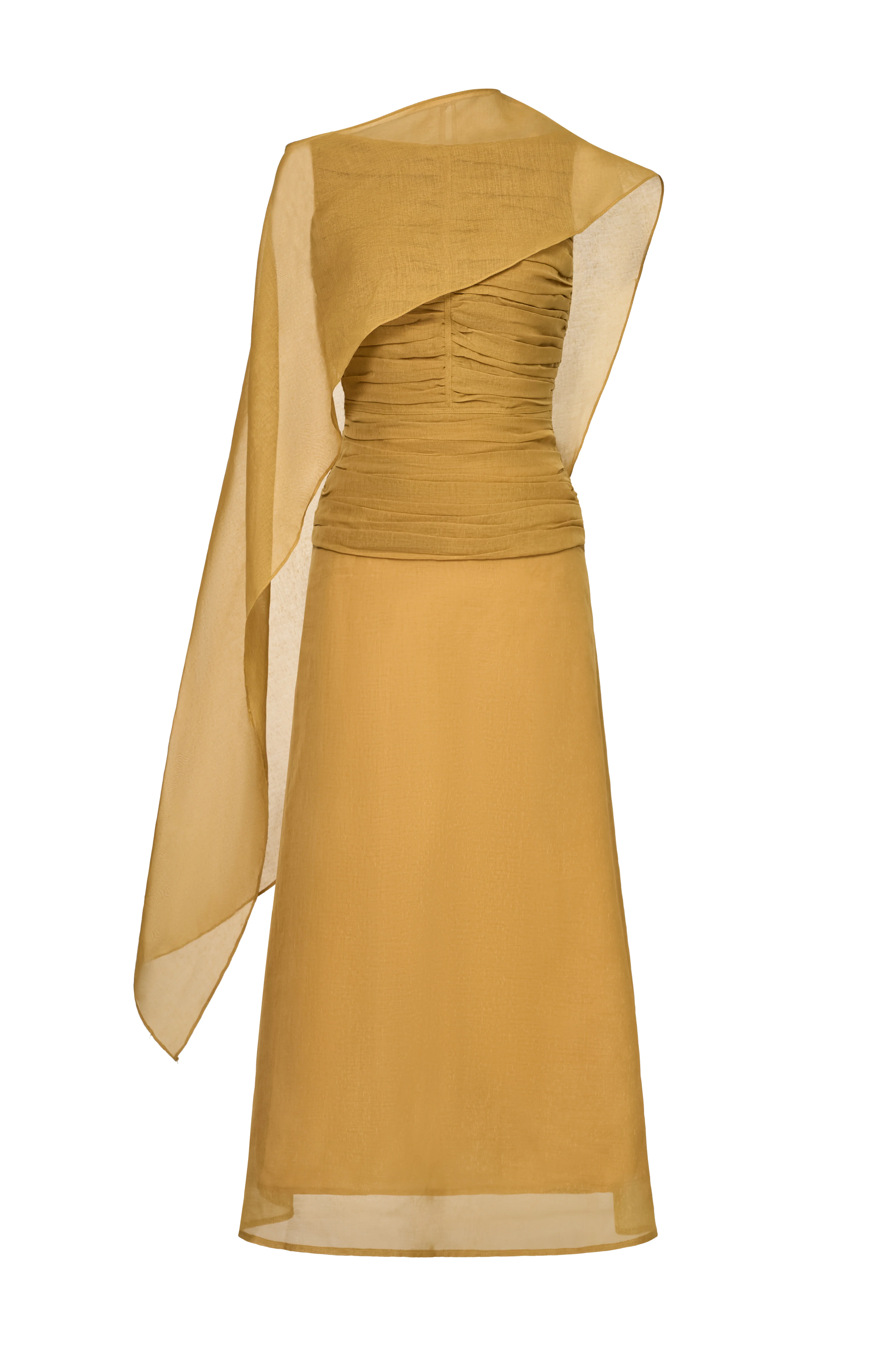 Cora A-line Cape Shoulder Floss Silk Maxi Dress