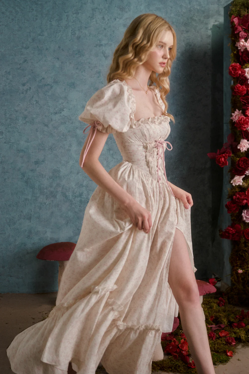 Summertime Sadness A-line Puffy Sleeved Cotton Maxi Dress