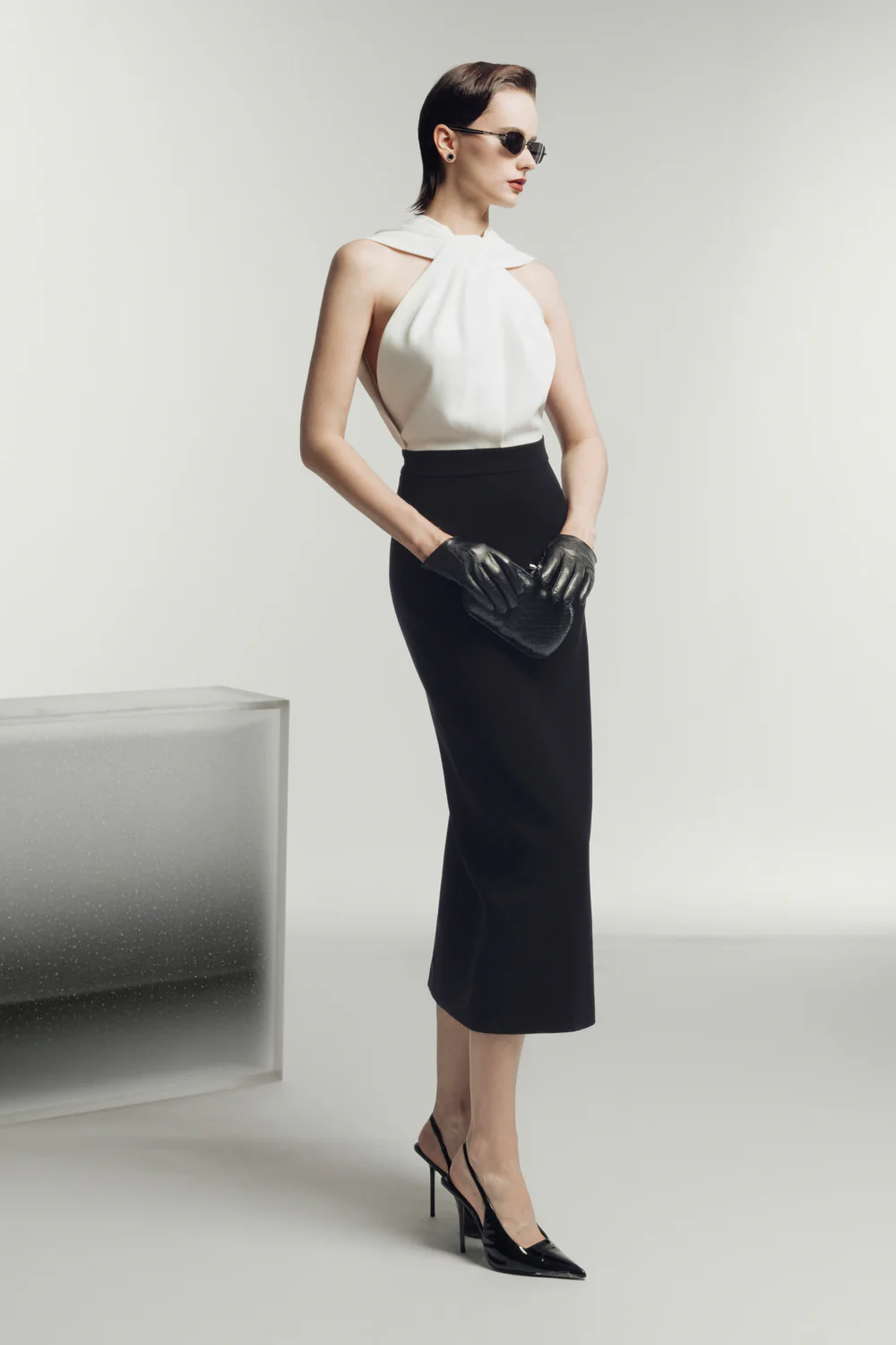 Claude Sheath Halter Neck Crepe Midi Dress