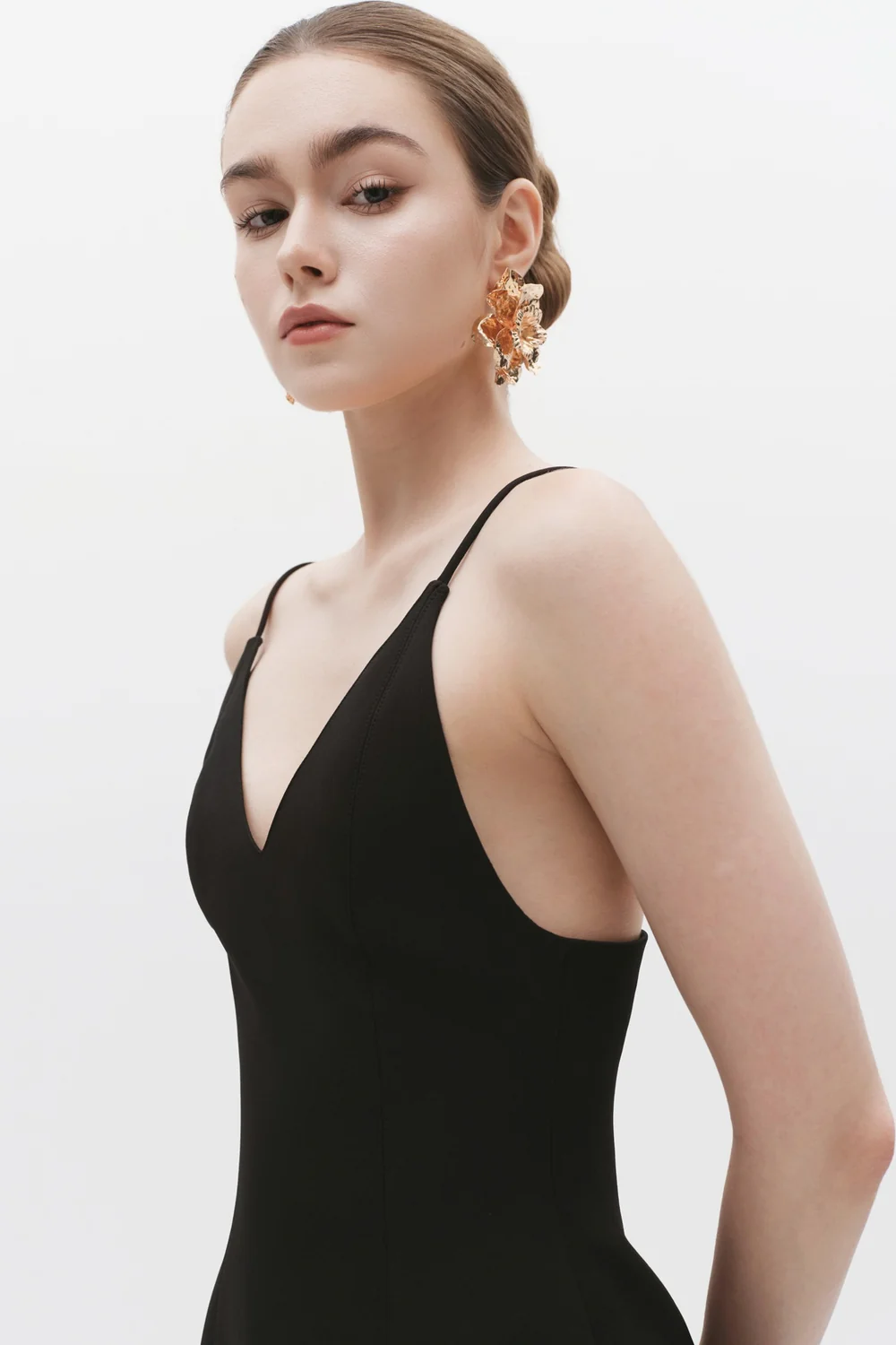 Diana V-Neck Twill Midi Dress