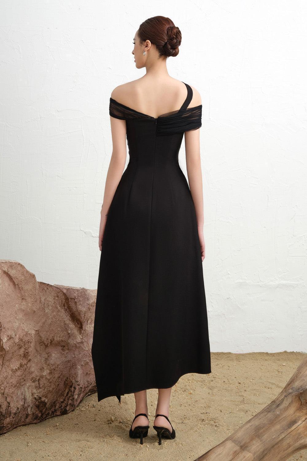 Fleur Asymmetric Diagonal Neck Polycotton Ankle Length Dress