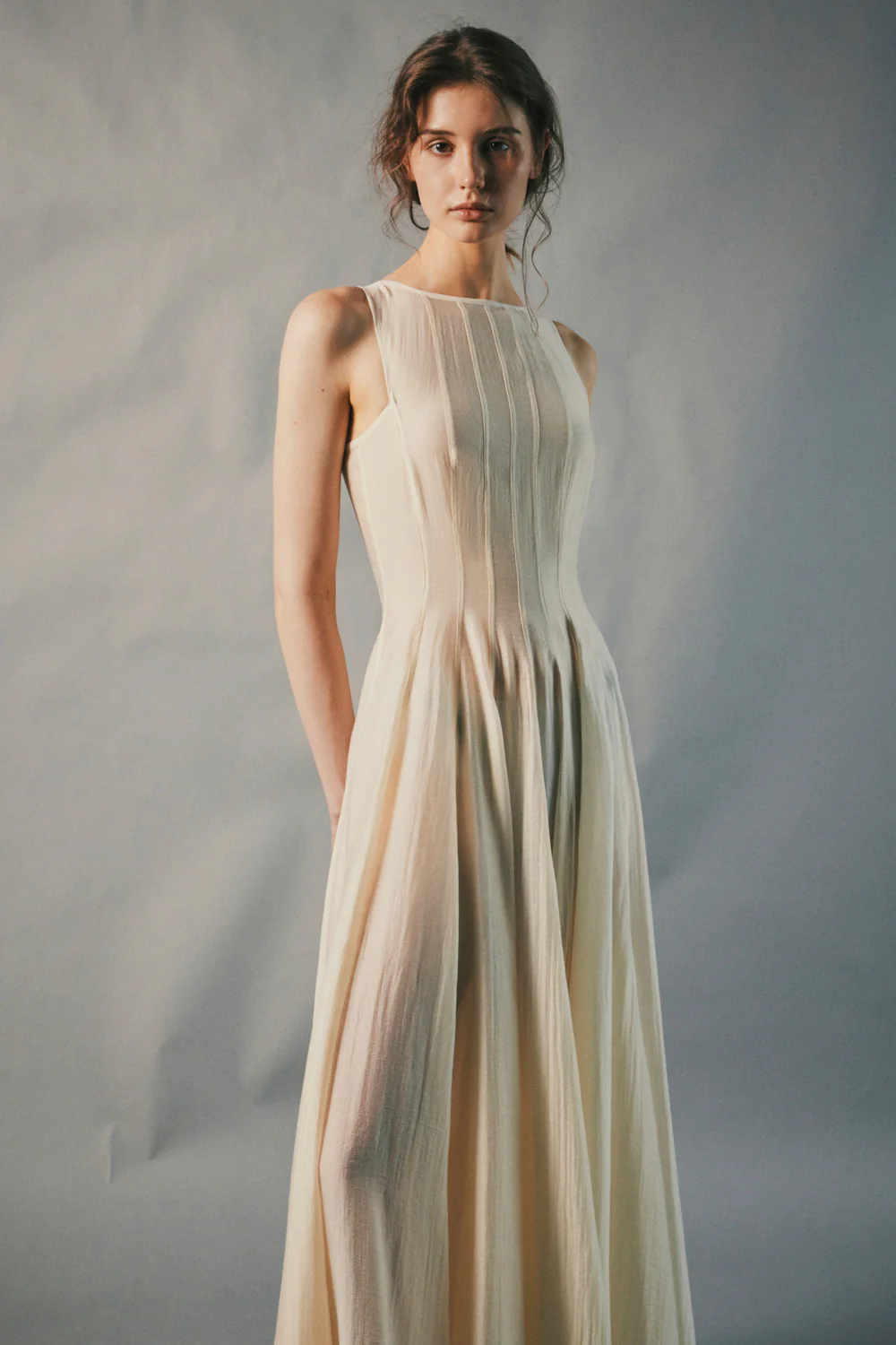 Ivory Split Boat Neck Draped Maxi Dress