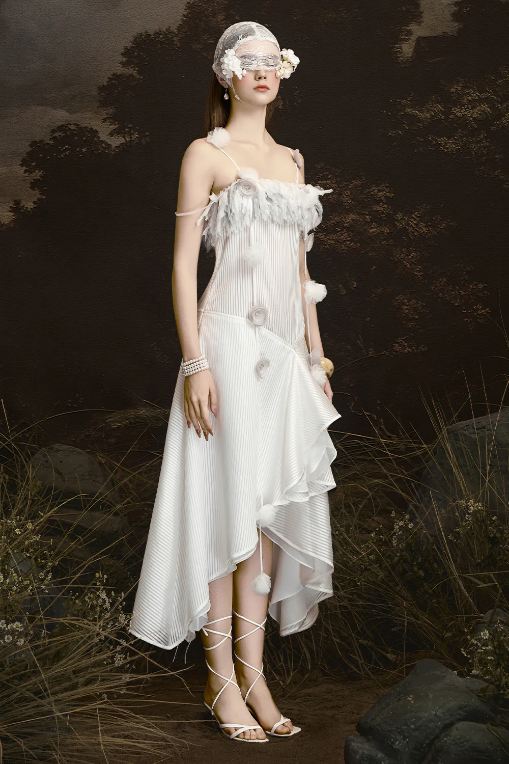 Thalia A-line Applique Midi Dress