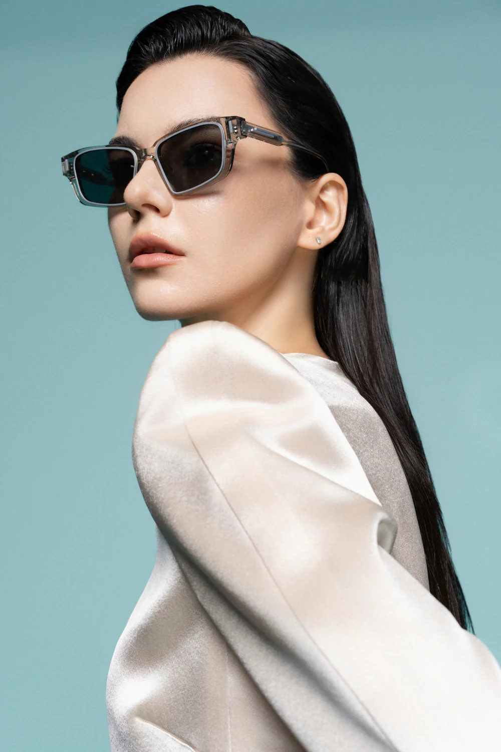 Roubaix Straight Round Neck Satin Mini Dress