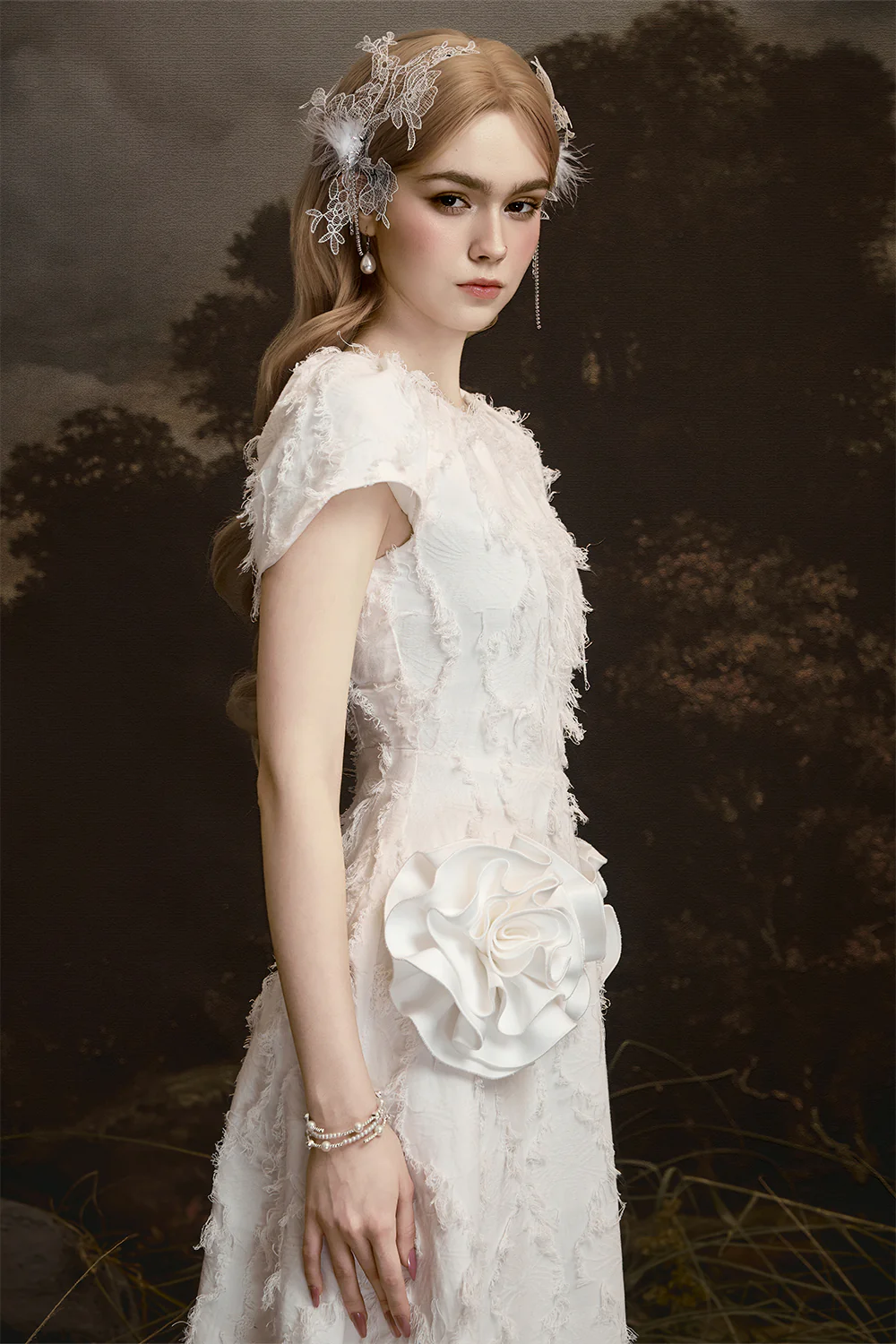 Twin Roses Round Neck Fringe Midi Dress