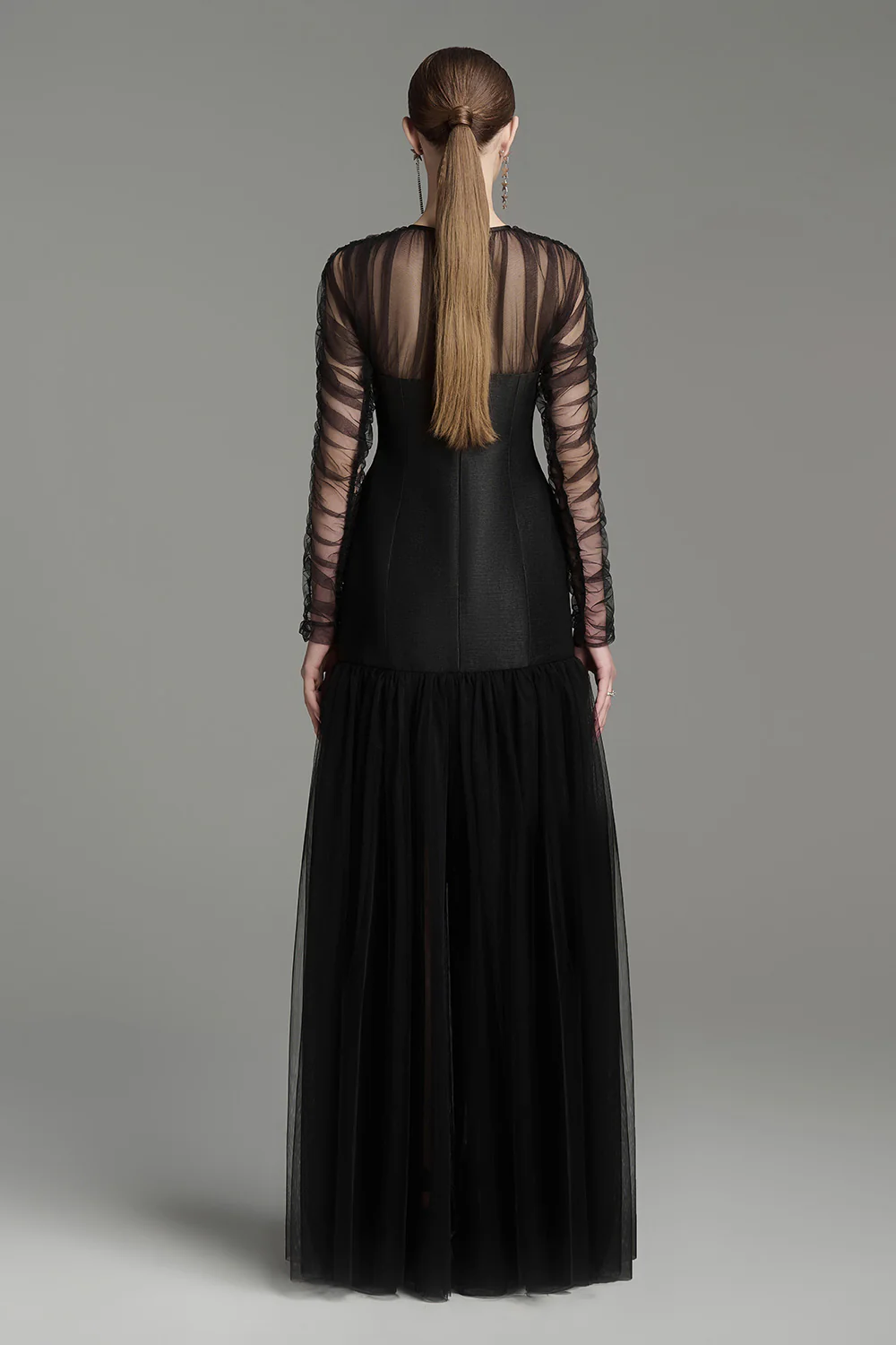 Morela Drop Waist See-Through Tulle Floor Length Dress