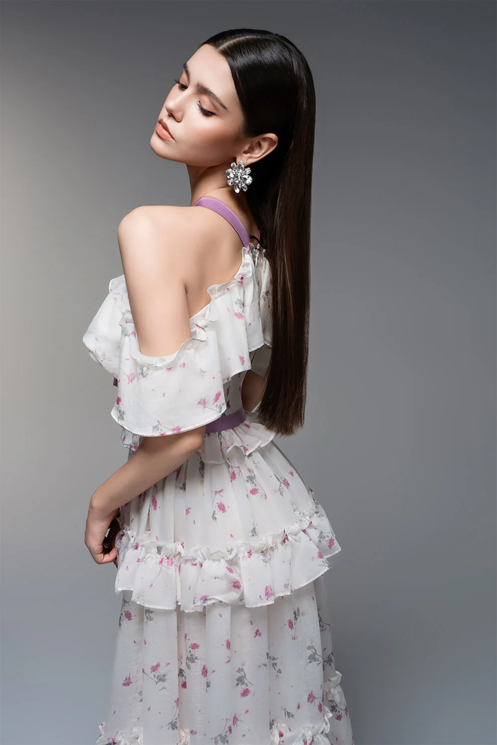 Flora Layered V-Neck Tencel Ankle Length Dress