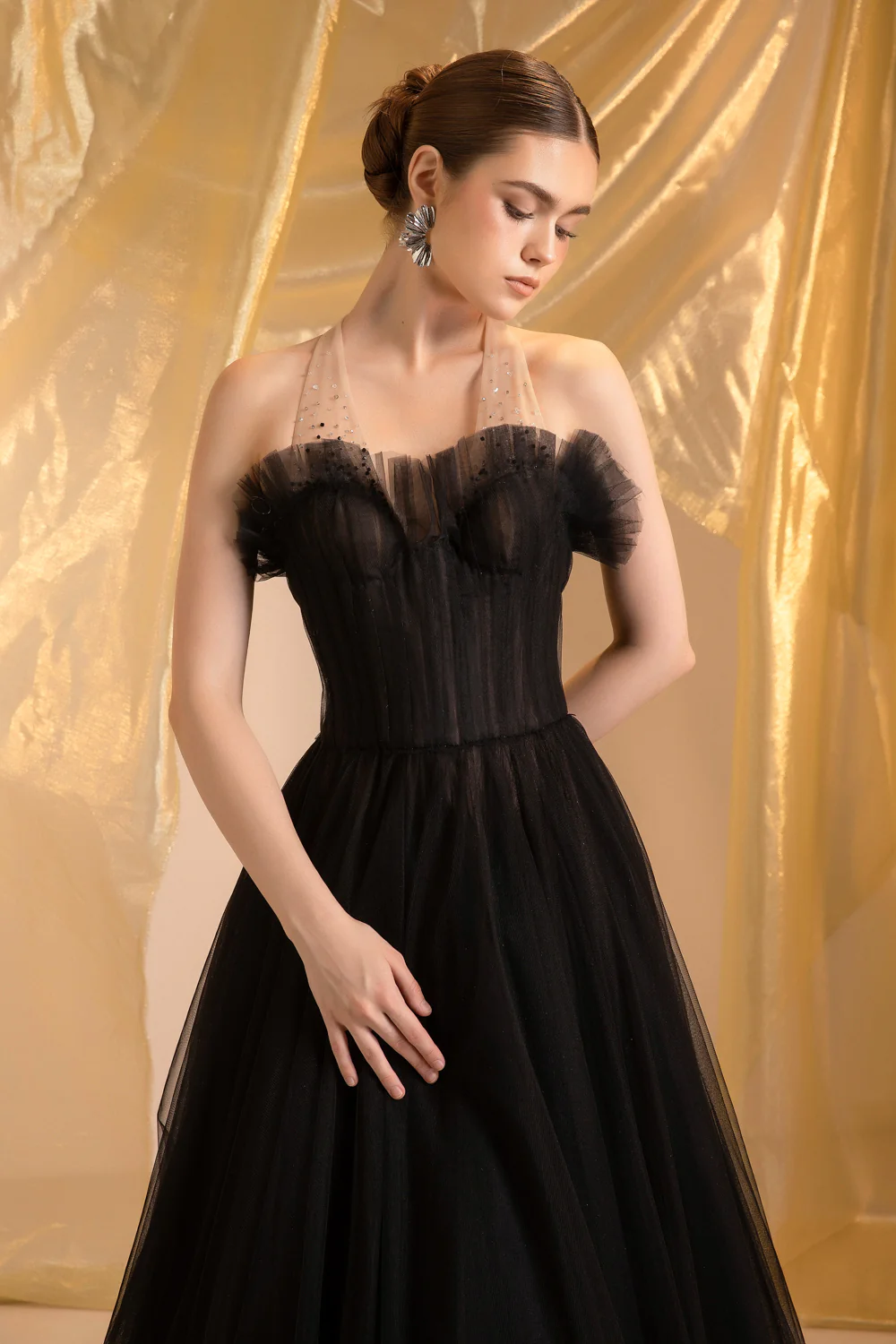 Nancy Halter Neck Ruffle Maxi Dress