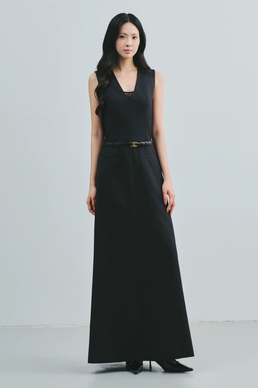 Hestia V-Neck Twill Maxi Dress