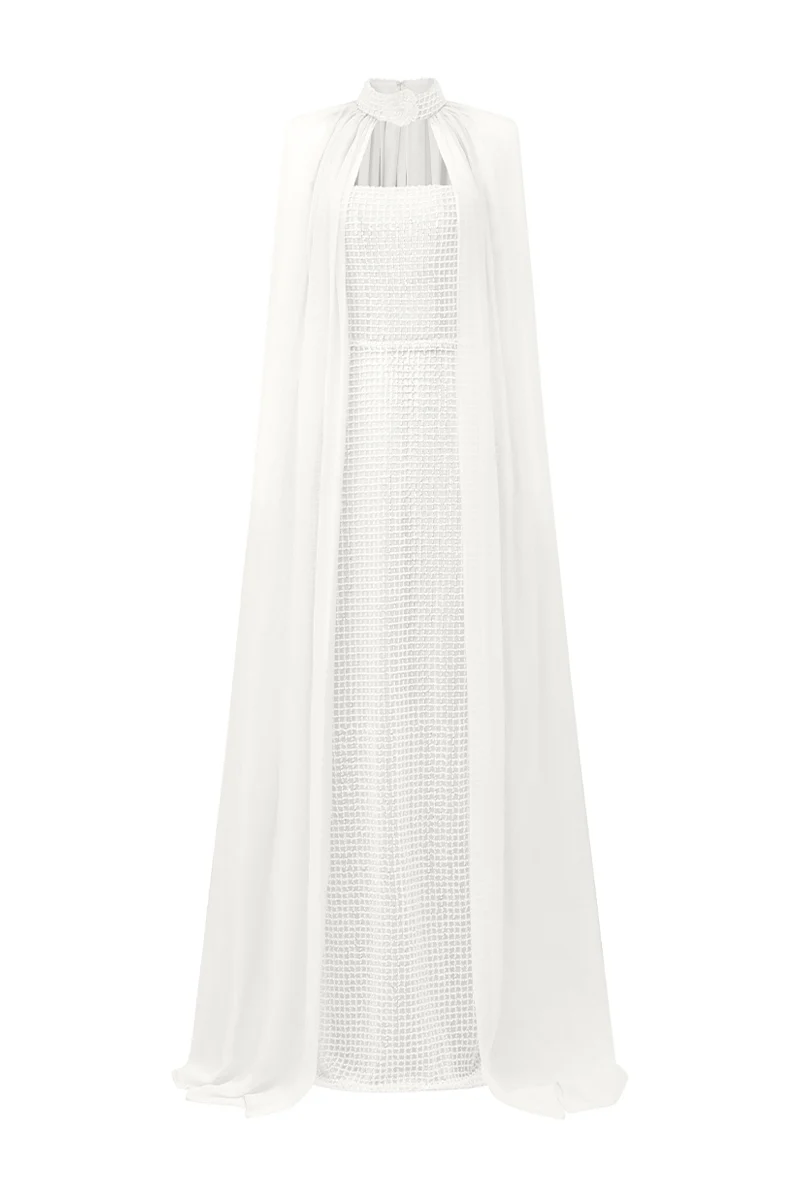 Avianna Cape Sleeves Bead Maxi Dress