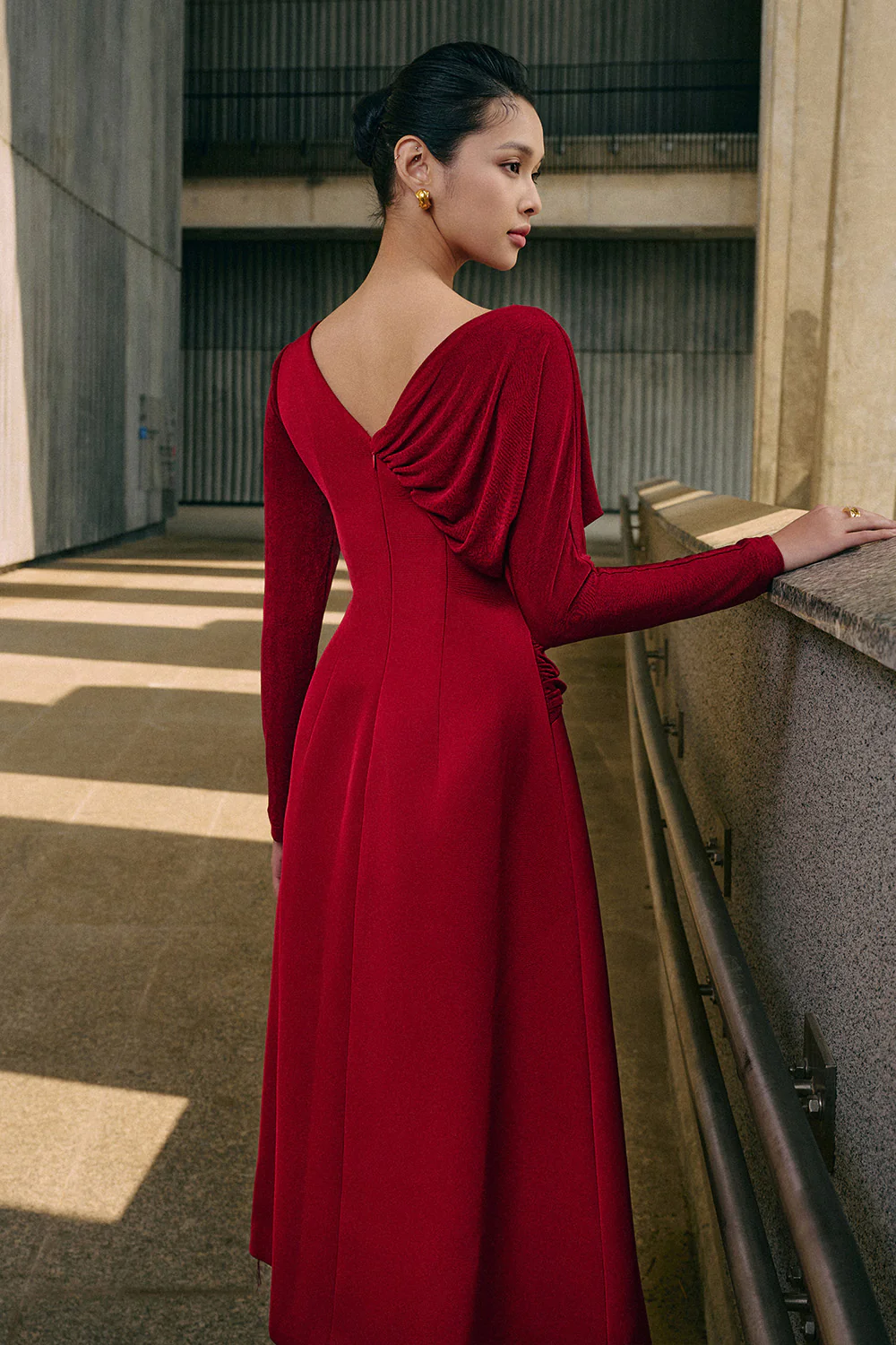 Bright A-line Diagonal Neck Spandex Taffeta Calf Length Dress