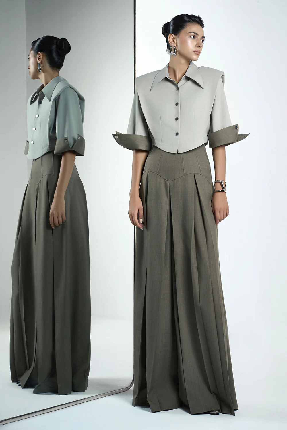 Van A-line Draped Crinkle Crepe Floor Length Pants