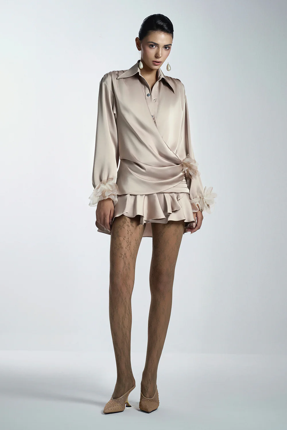 Raffle Drop Waist Crossover Silk Mini Dress