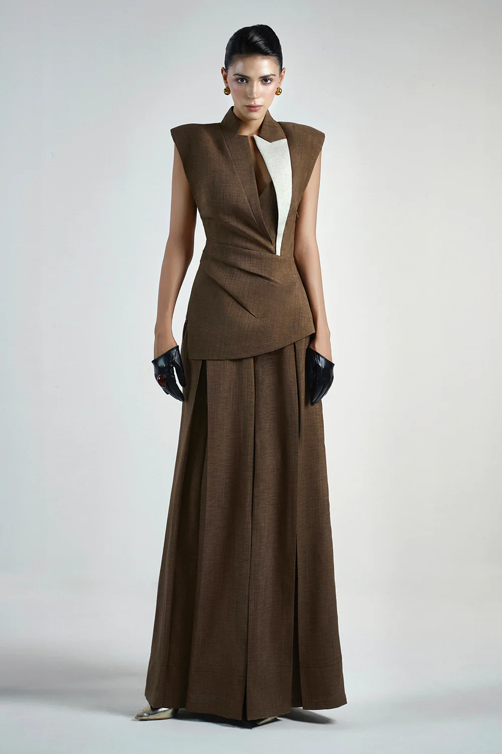 Van A-line Draped Crinkle Crepe Floor Length Pants