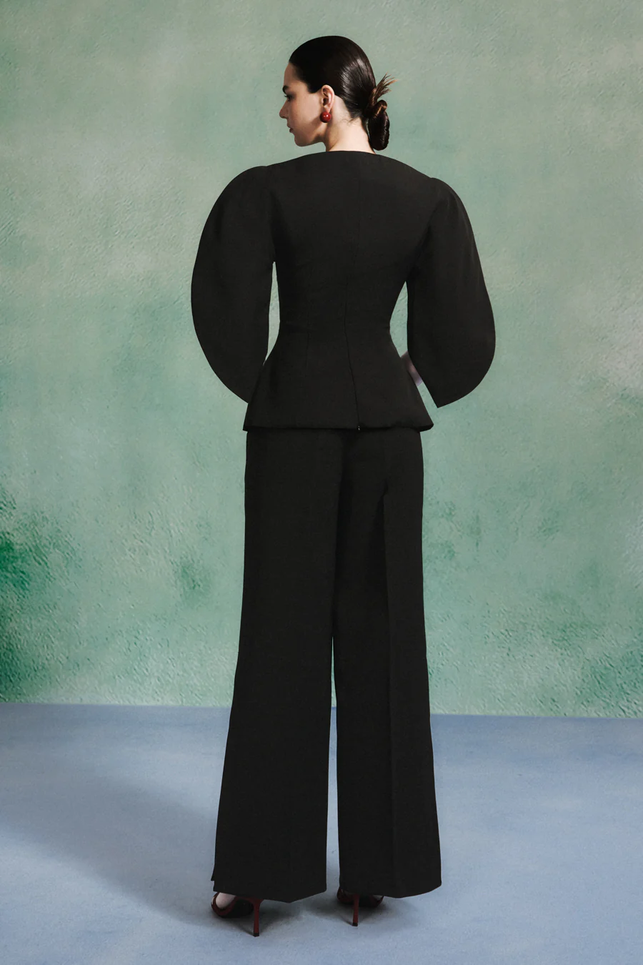 Layne Peplum Puffy Sleeved Crepe Top