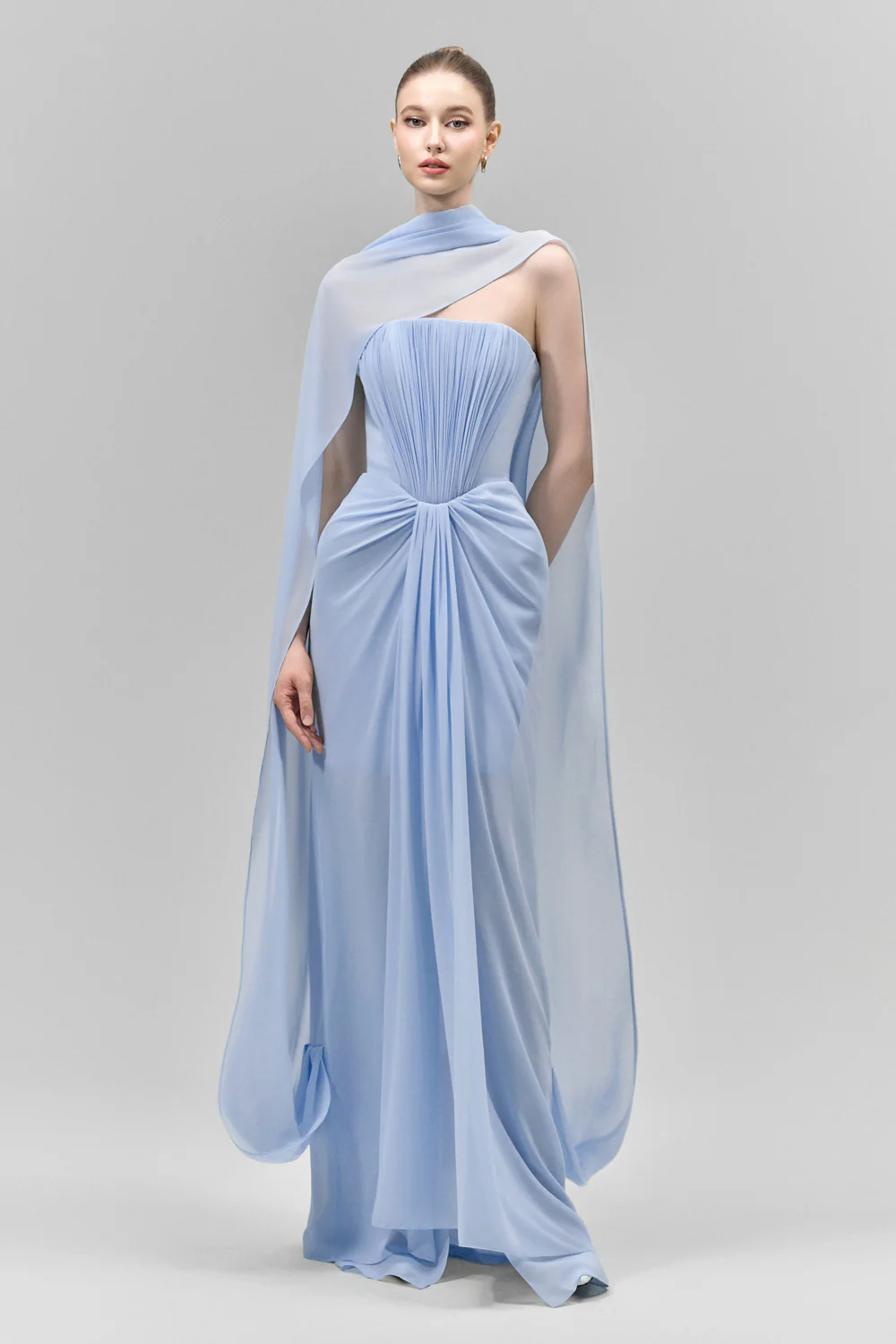 Marivelle Sheath Scarf Neck Chiffon Floor Length Dress