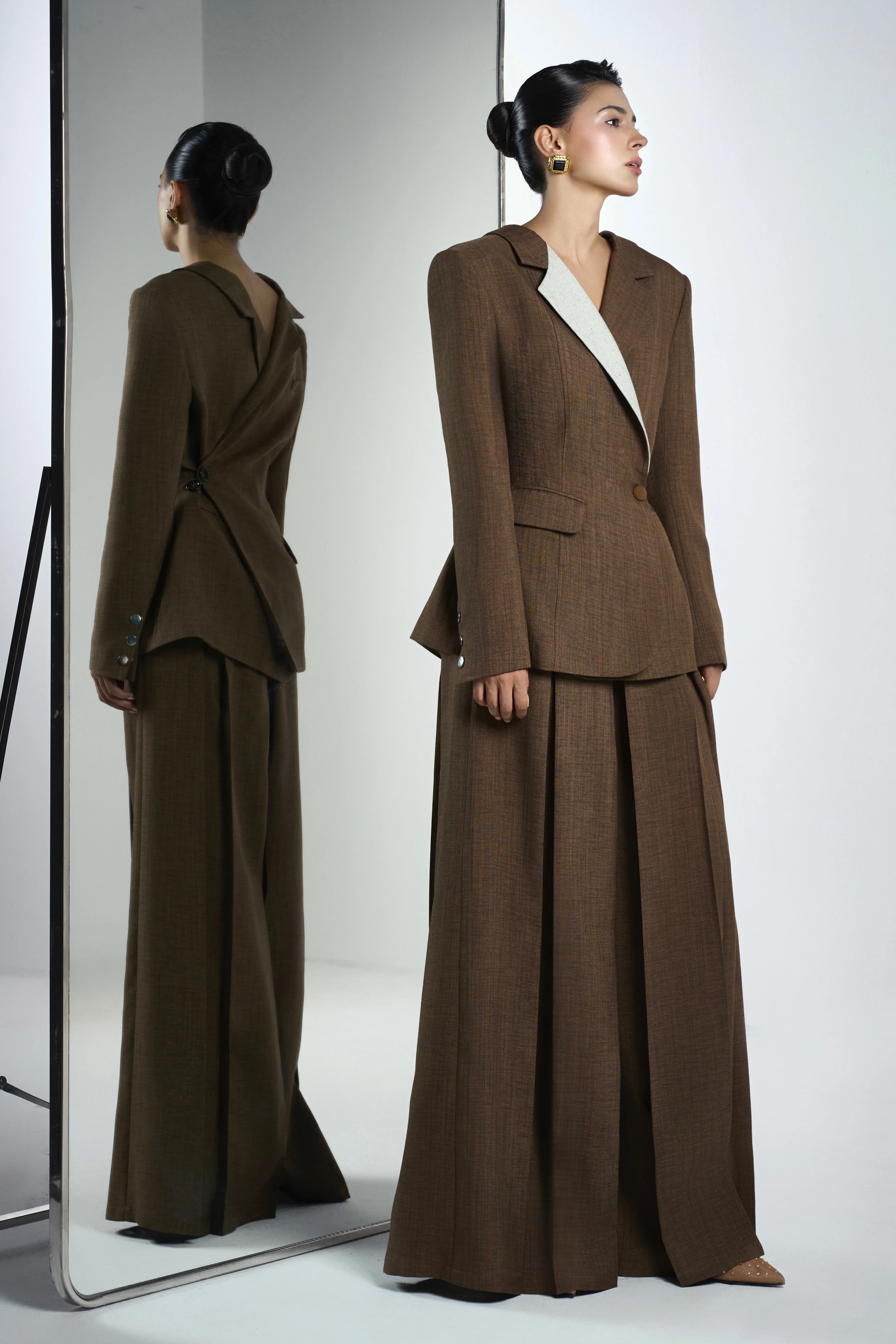 Van A-line Draped Crinkle Crepe Floor Length Pants