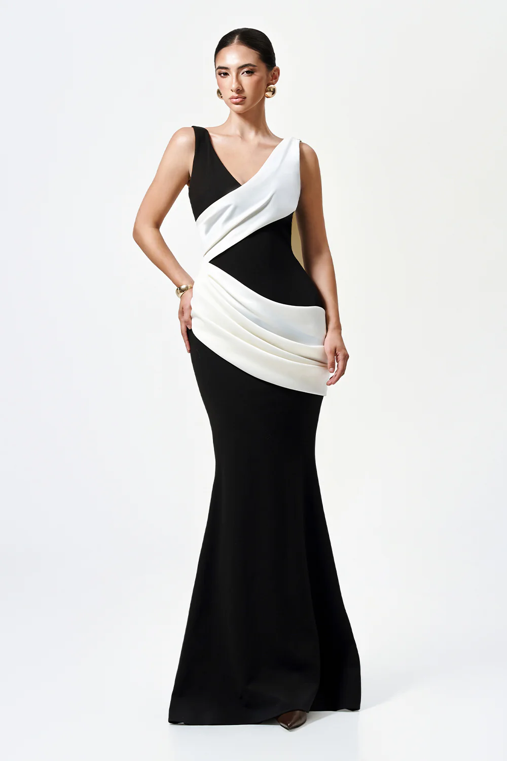 Hera Mermaid V-Neck Cotton Spandex Maxi Dress