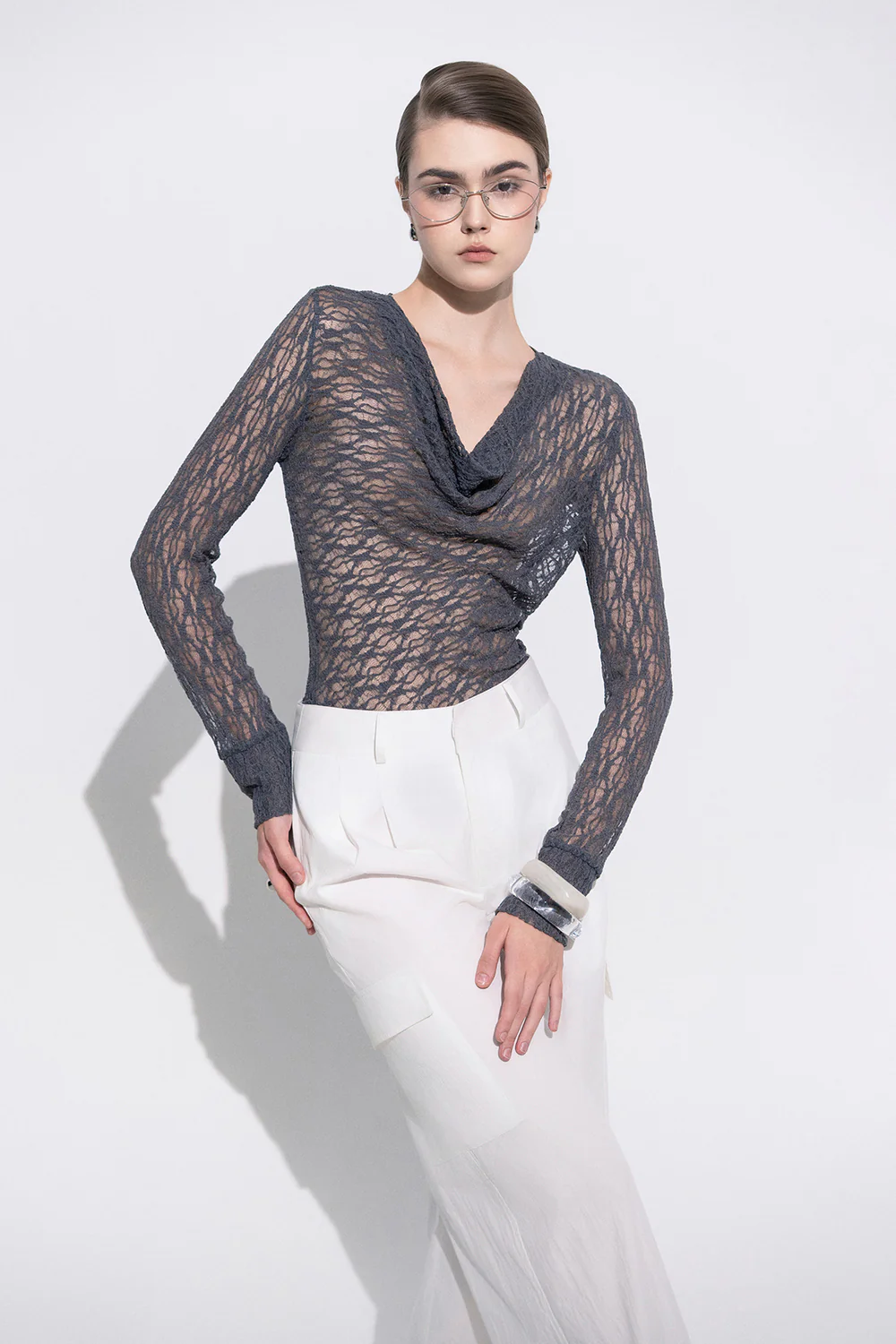 Isla Bodycon Cowl Neck Lace Top