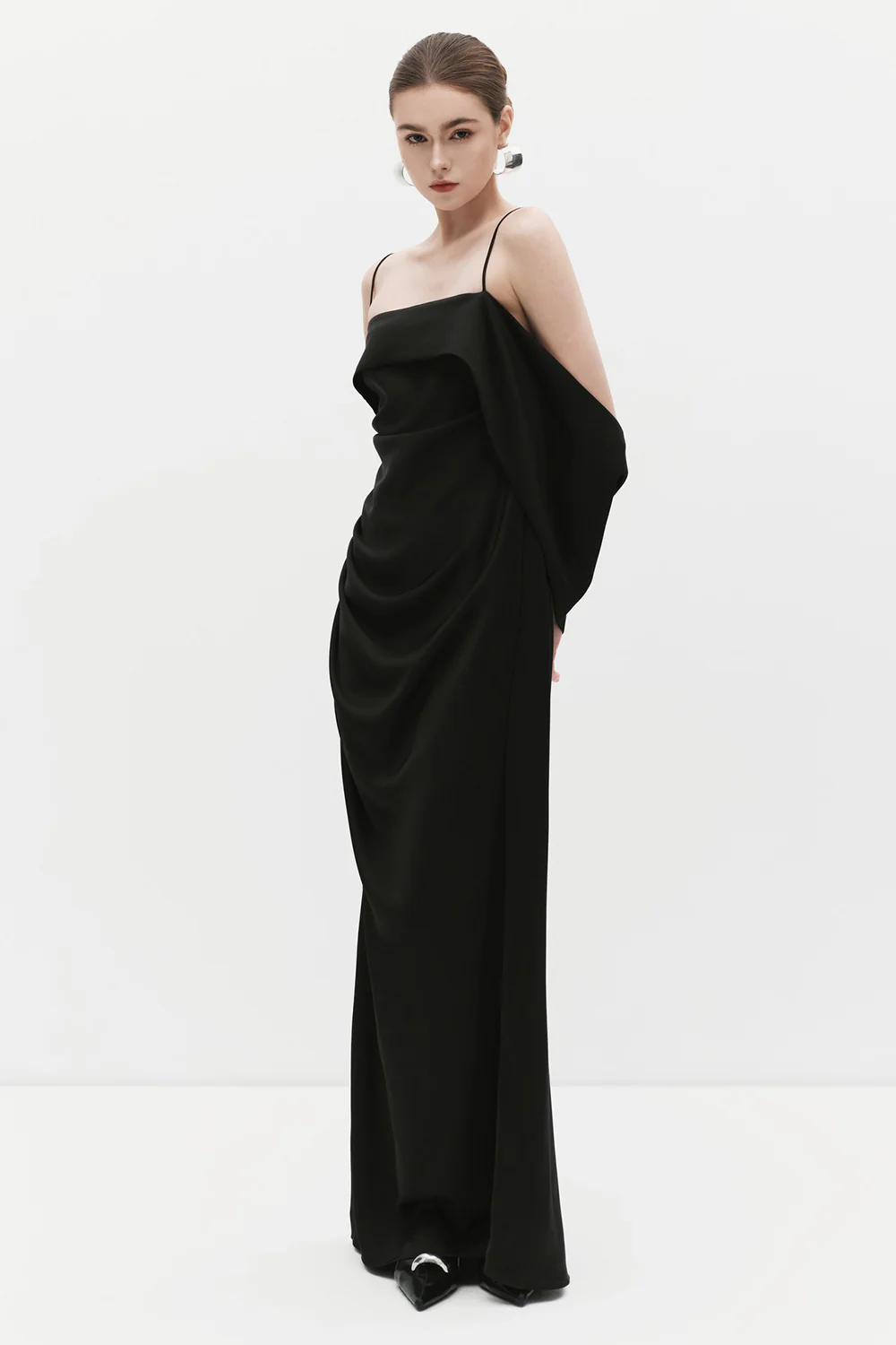 Verity Cold Shoulder Sleeve Draped Maxi Dress