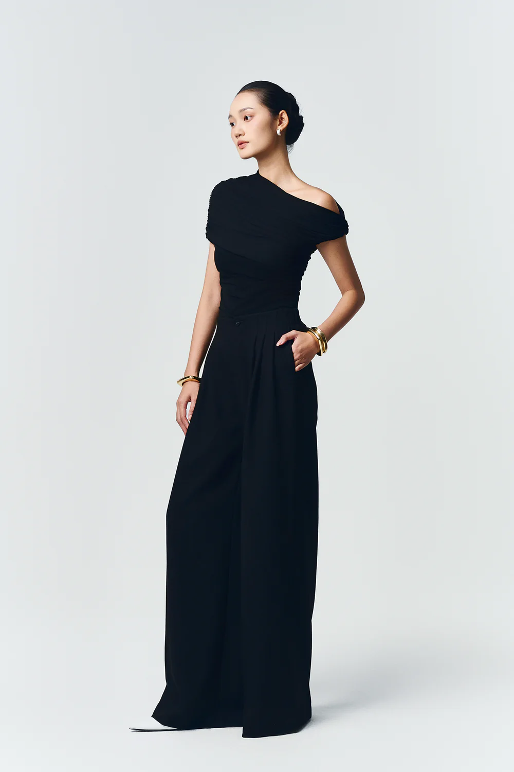 Enya Asymmetric Neck Gathering Top