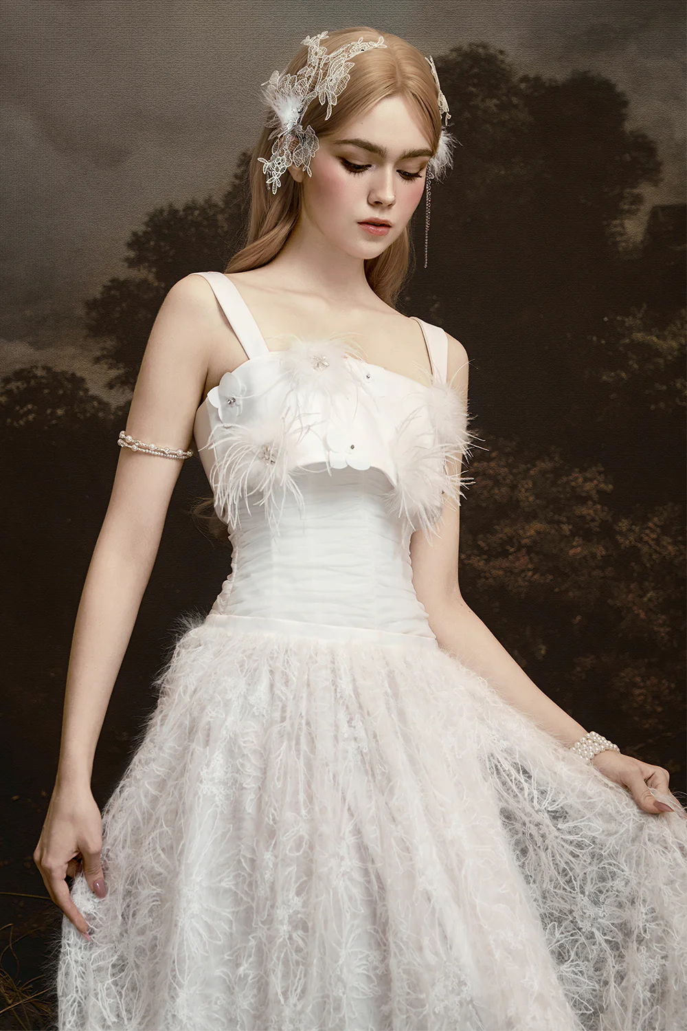 Whisper Square Neck Feather Midi Dress