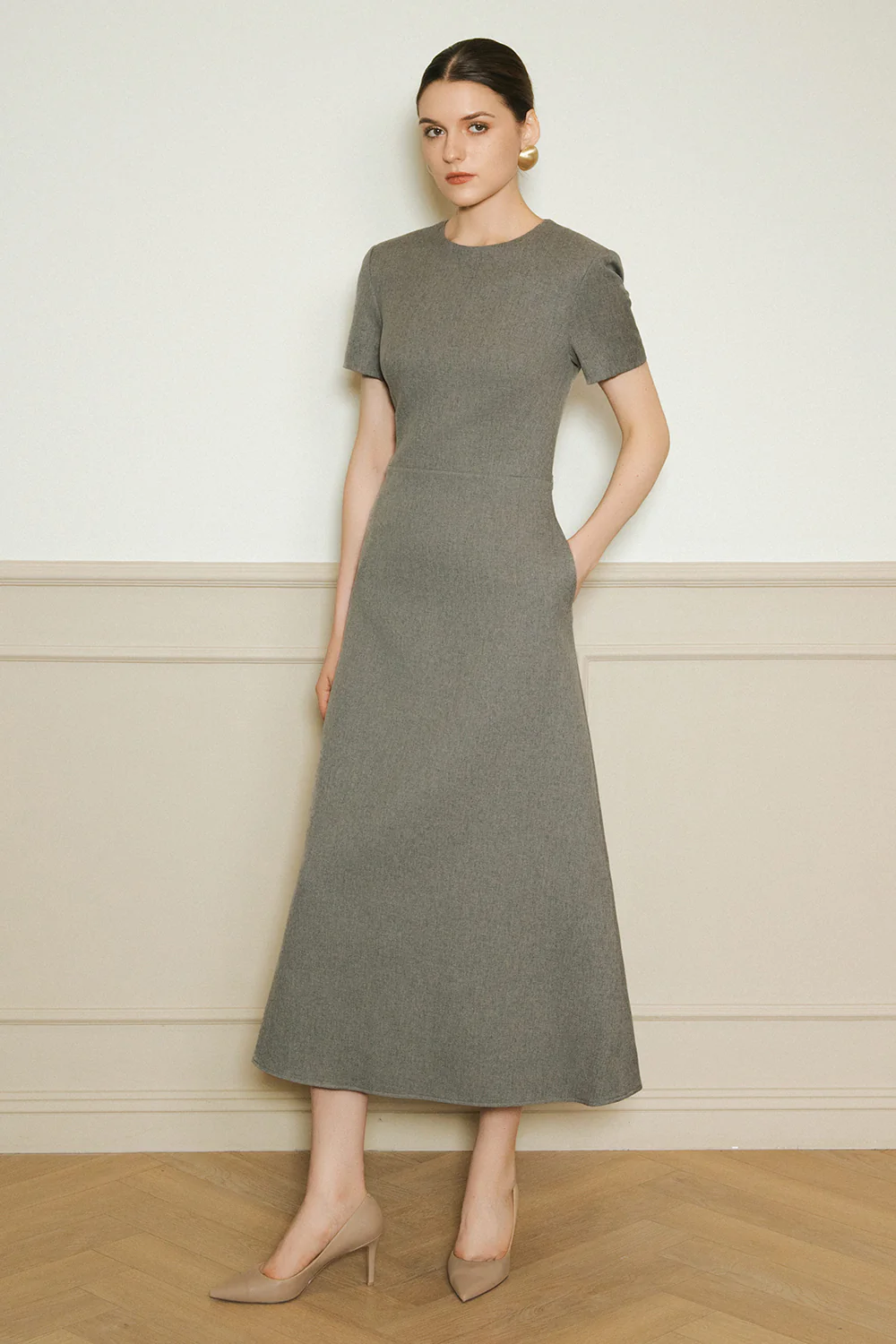 Grace Round Neck Wool Midi Dress