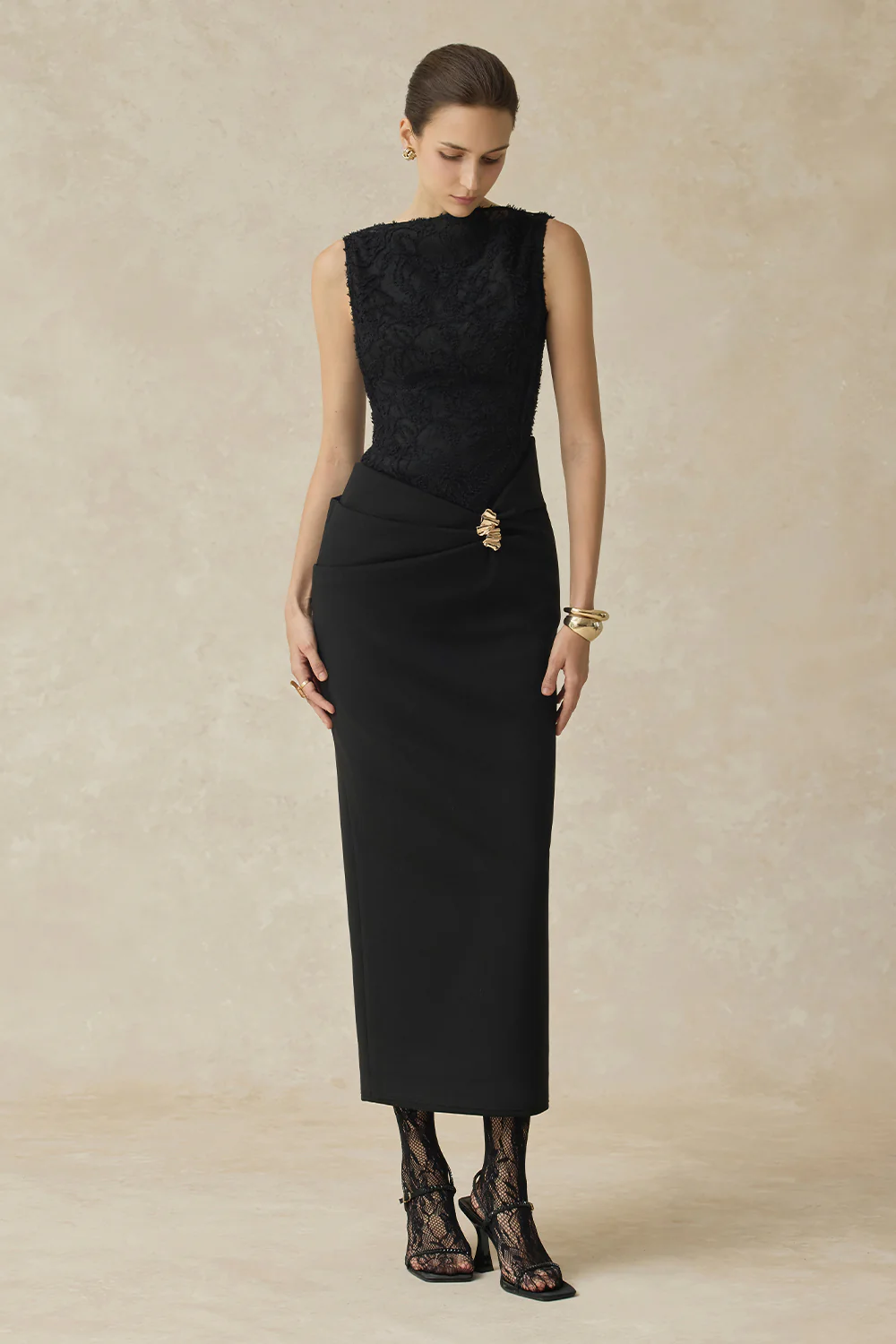 Serephira Pencil Draped Midi Dress