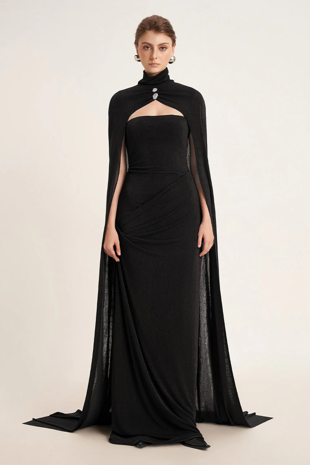 Pansy Straight Turtle Neck Elastic Cotton Floor Length Cape