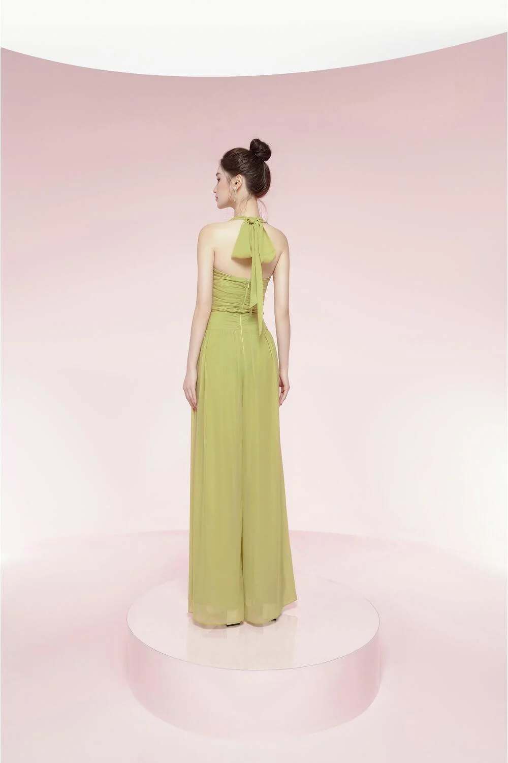 Maisara Halter Straight Silk Chiffon Floor Length Jumpsuit